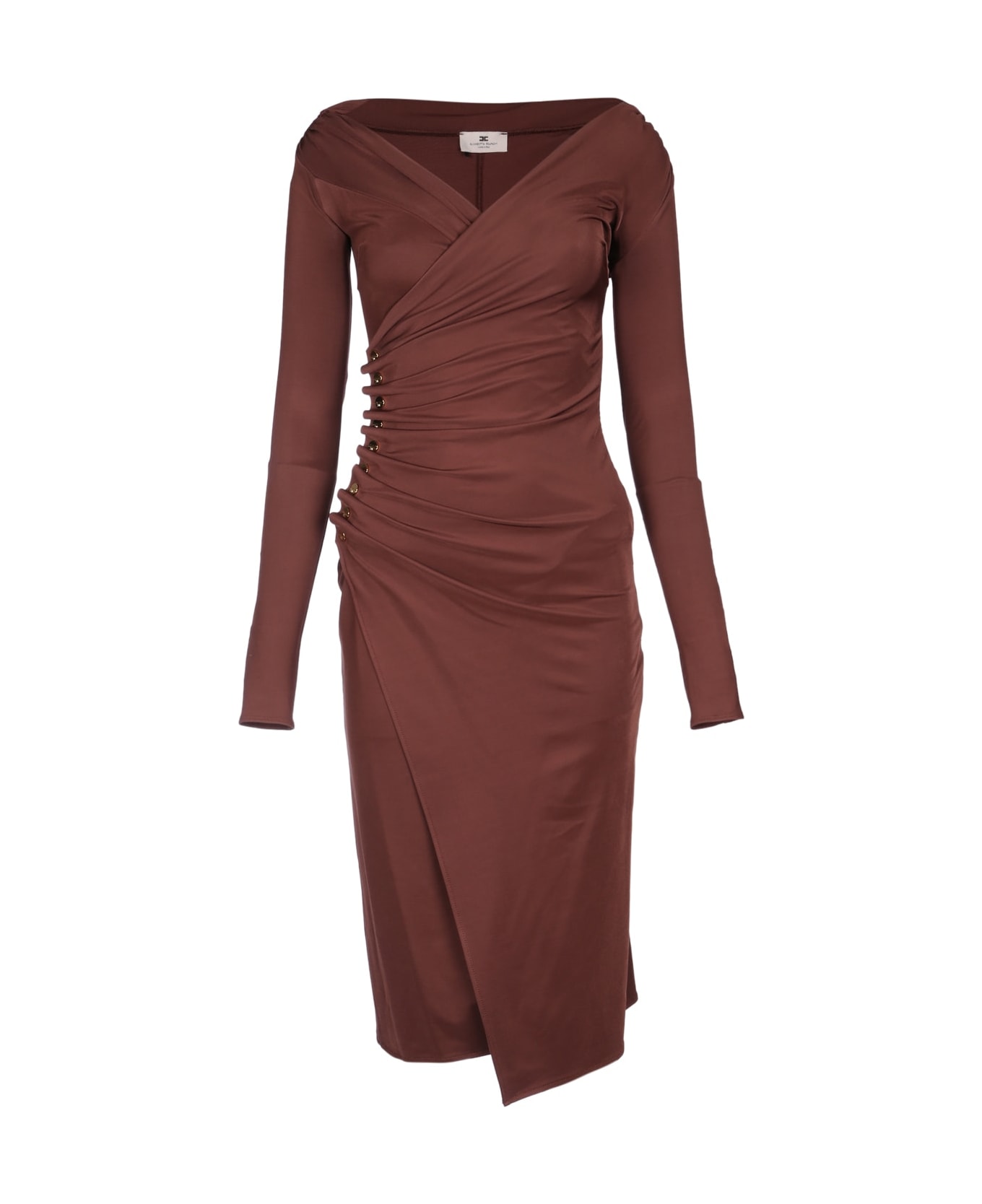 Elisabetta Franchi Abito Midi Scollo V - COFFEE