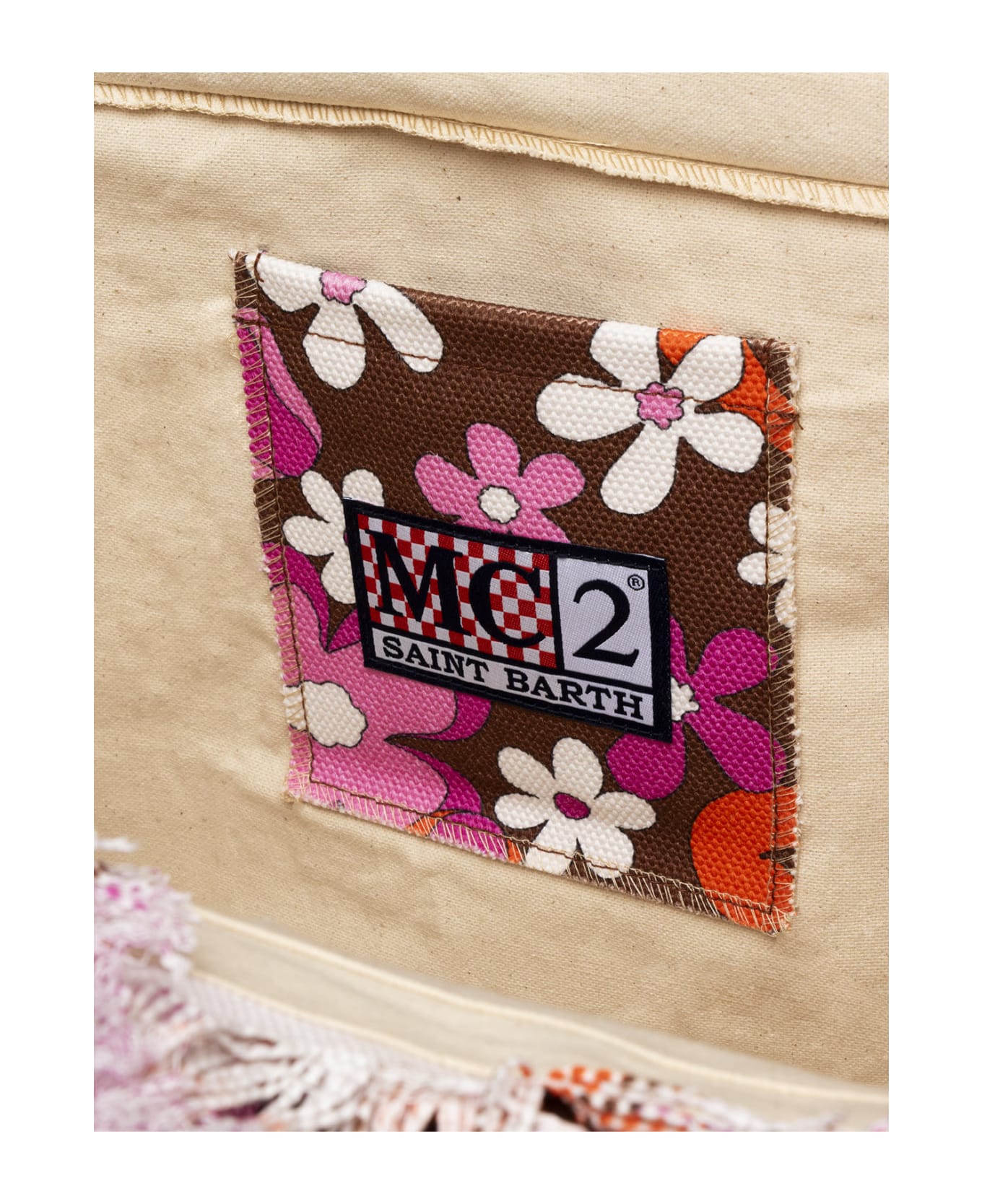 MC2 Saint Barth Cotton Canvas Tote Bag With Retro Flower Print - BROWN