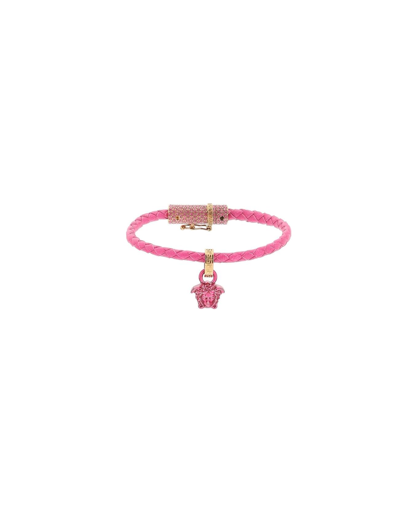 Versace Braided Leather Bracelet - Glossy Pink-oro Versace ブレスレット