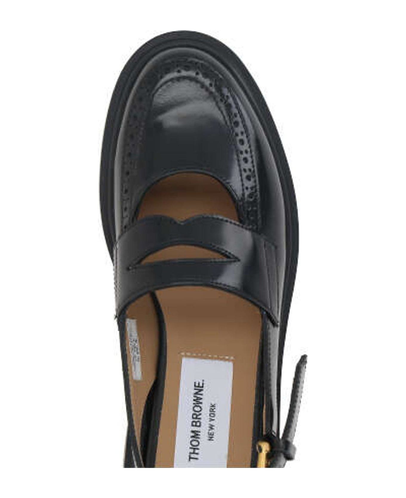 Thom Browne Cut Out Detailed Slingback Penny Loafers - Black フラットシューズ