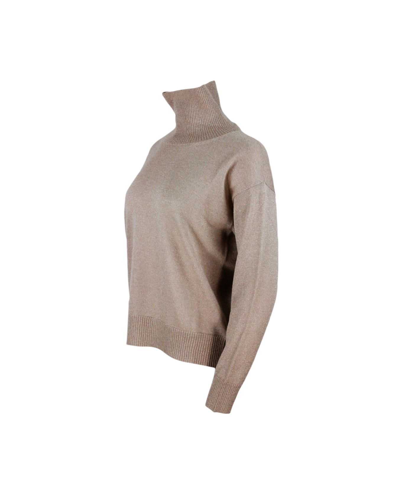 Fabiana Filippi Turtleneck Sweater In Cashmere Wool And Silk With Lurex - Beige