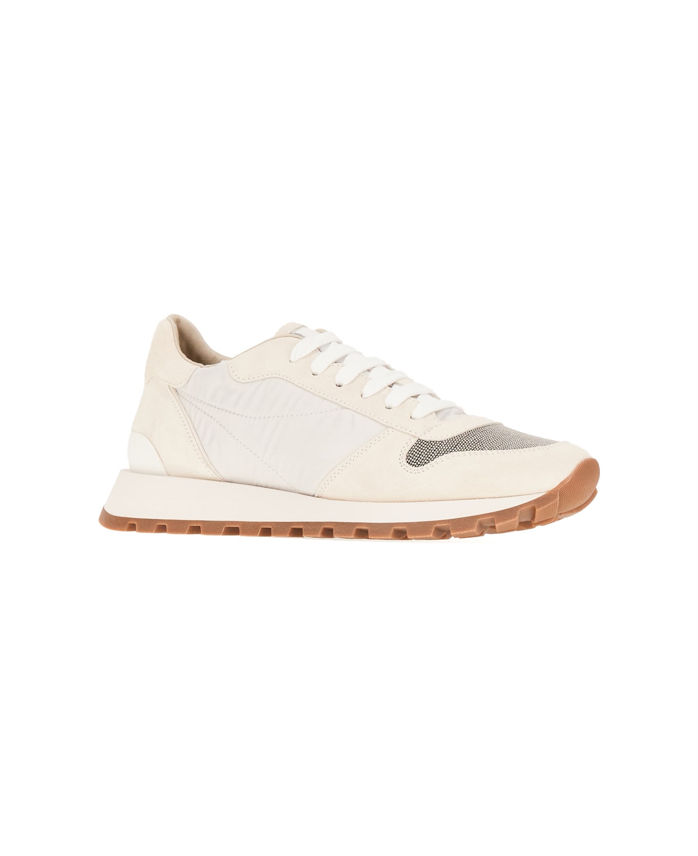 Brunello Cucinelli Ivory Nylon And Suede Sneakers - C6280