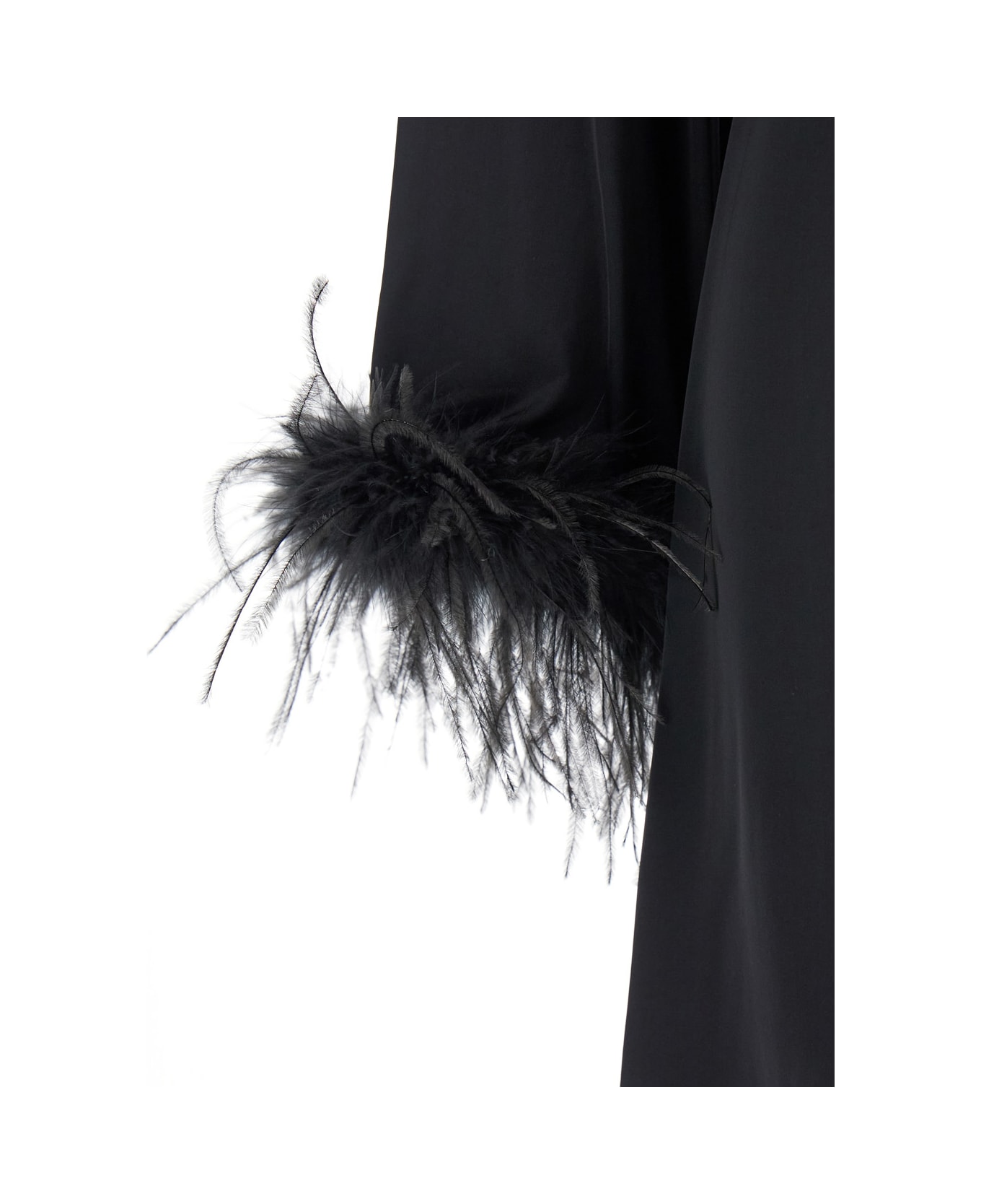 TwinSet Black Crewneck Dress With Feathered Cuffs In Viscose Woman - Black