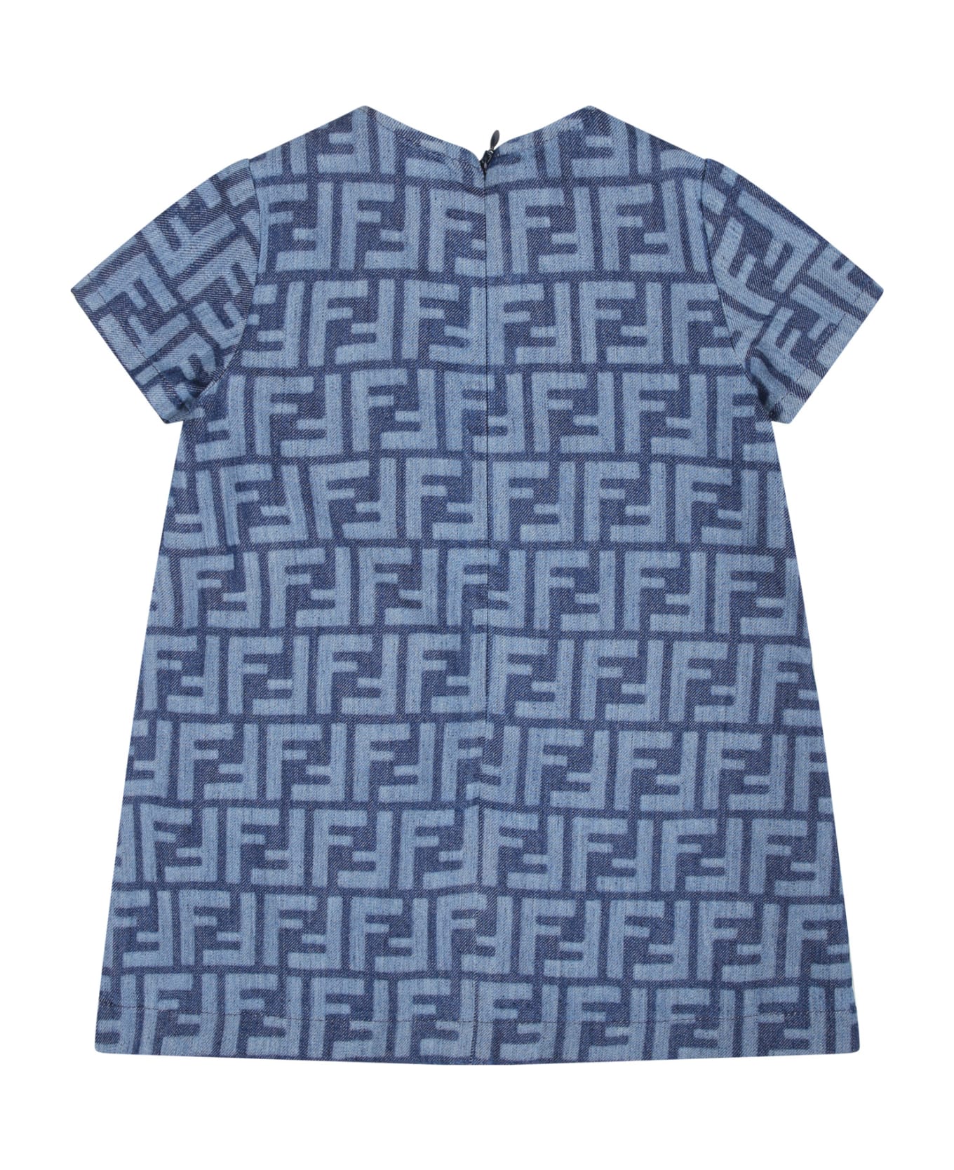 Fendi Denim Dress For Baby Girl With All-over Iconic Ff - Denim