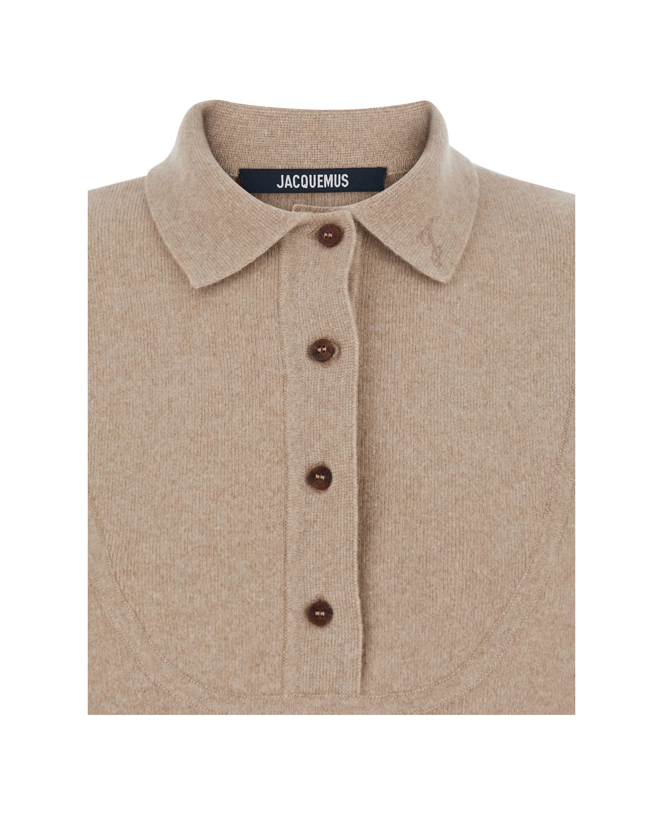 Jacquemus 
la Maille Vareuse Pallone
 Beige Sweater With Polo Shirt Style Collar In Wool And Cashmere Stretch Woman - Beige