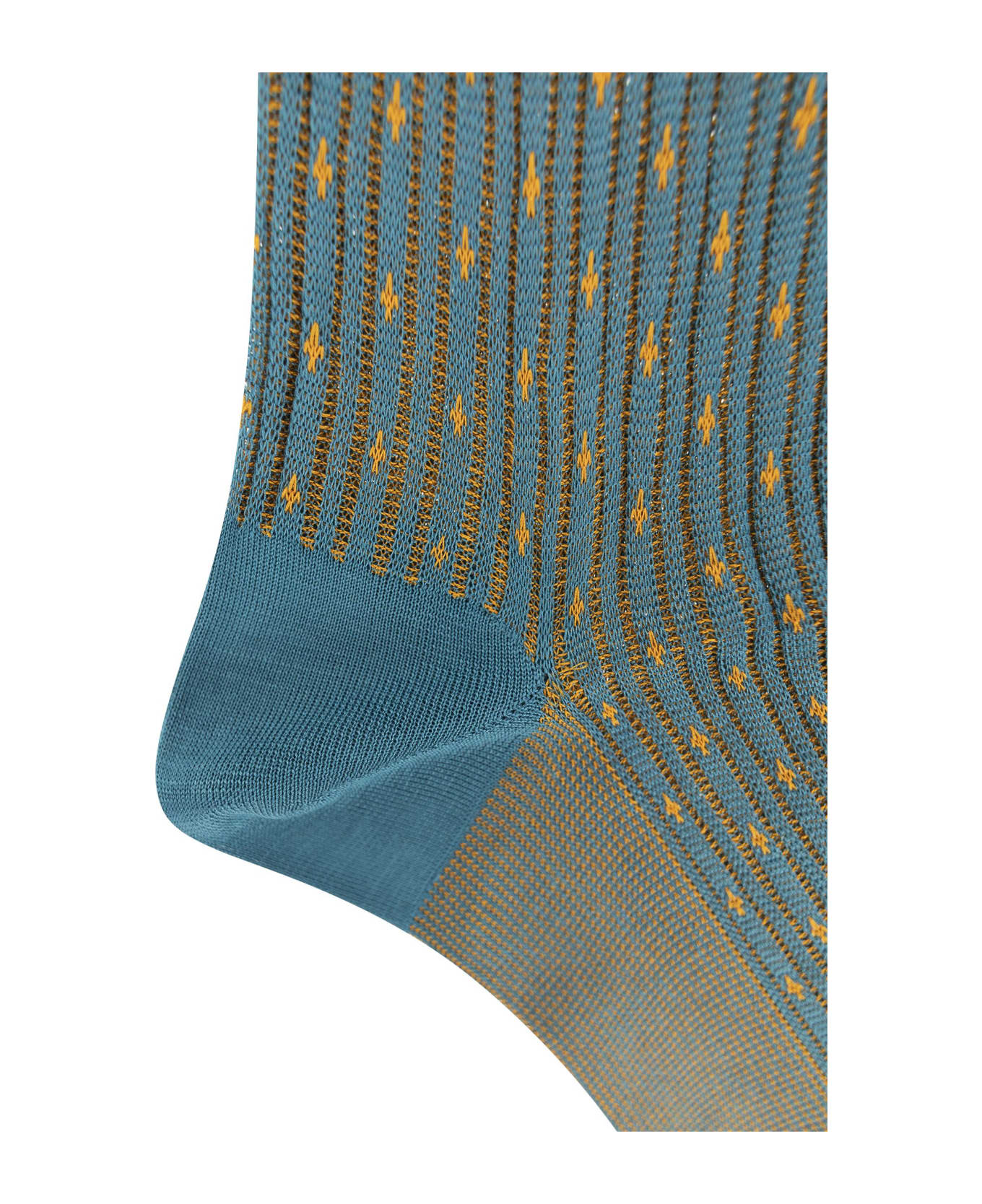 Gallo Patterned Cotton Long Socks - Turquoise