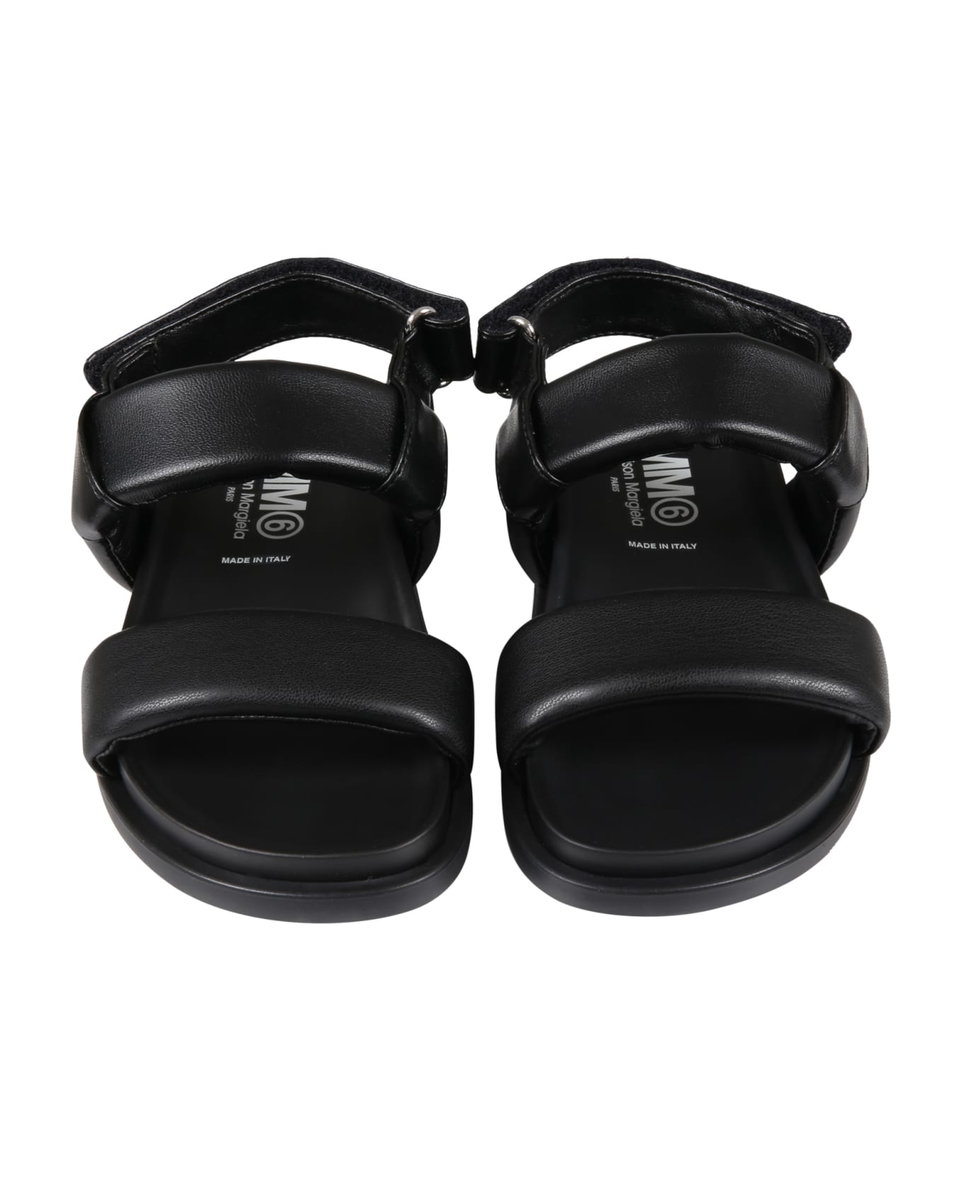 MM6 Maison Margiela Black Sandals For Kids With White Logo - Black