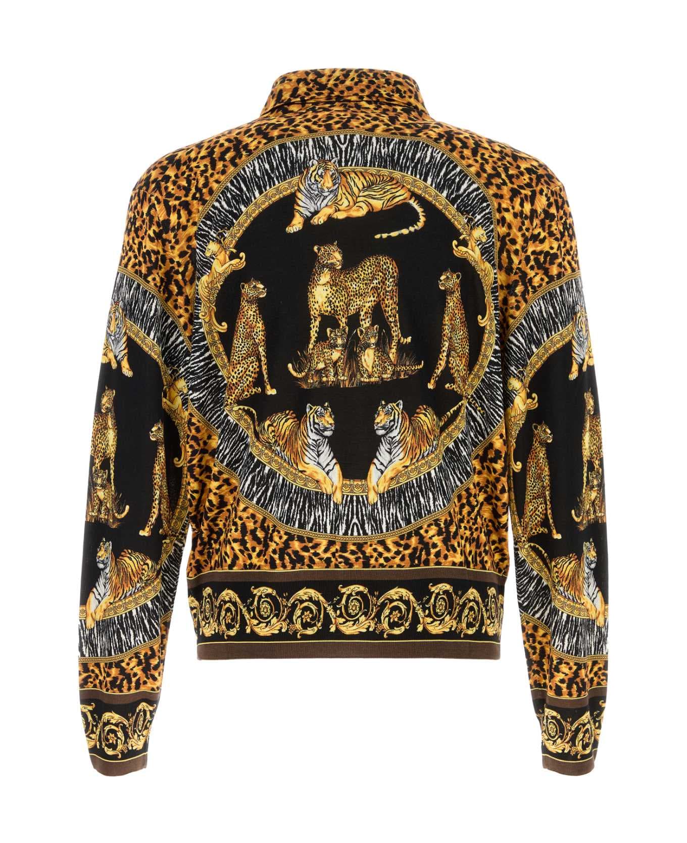 Versace Knit Sweater Wild Cats Printed Silk - DARKANTHRACITEDARKNOISETTE