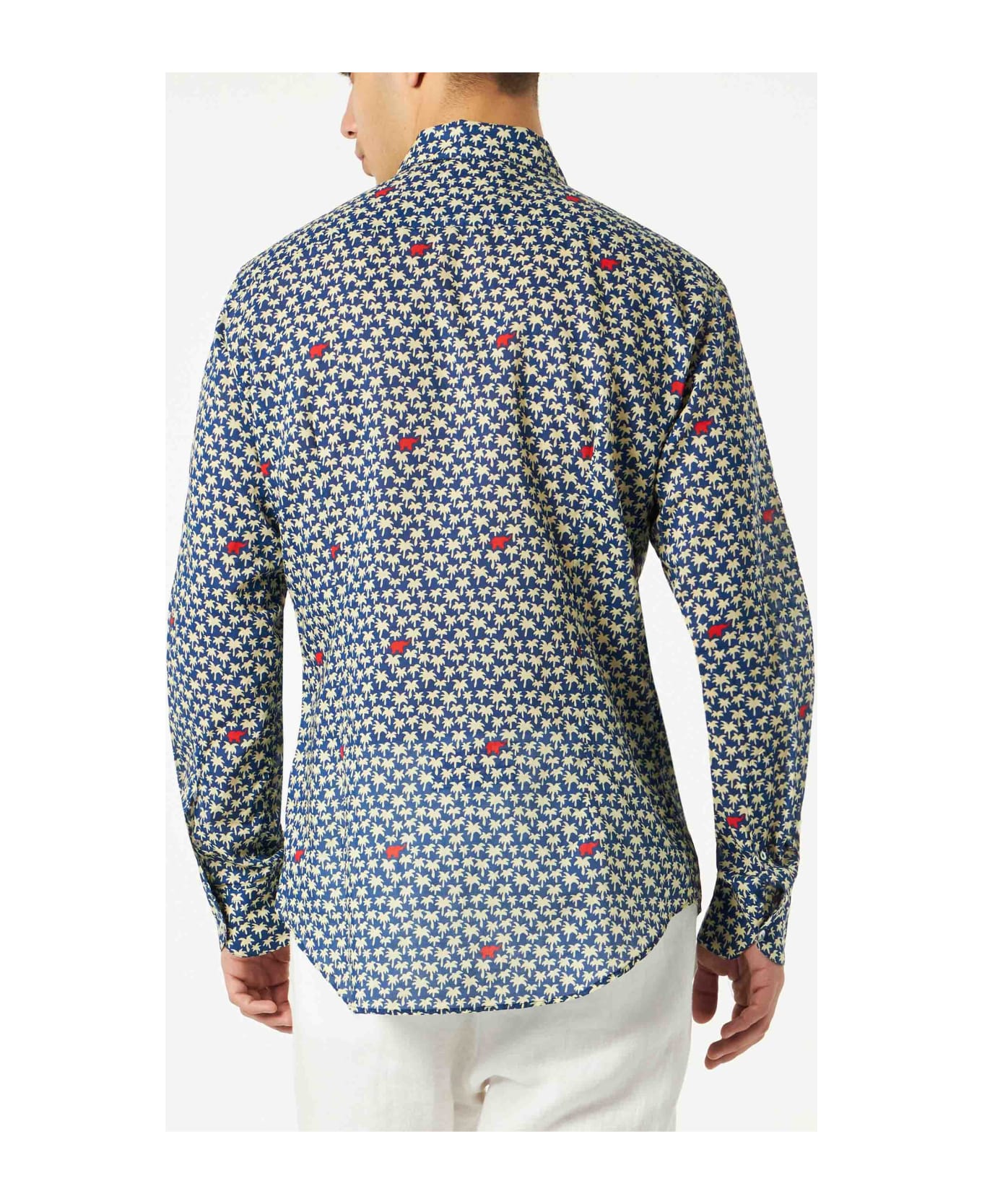 MC2 Saint Barth Man Muslin Cotton Sikelia Shirt With Palm Print - BLUE シャツ