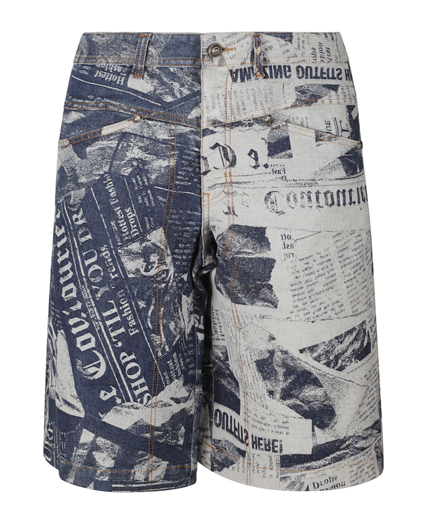 Versace Jeans Couture Magazine Print Denim Shorts - Indaco