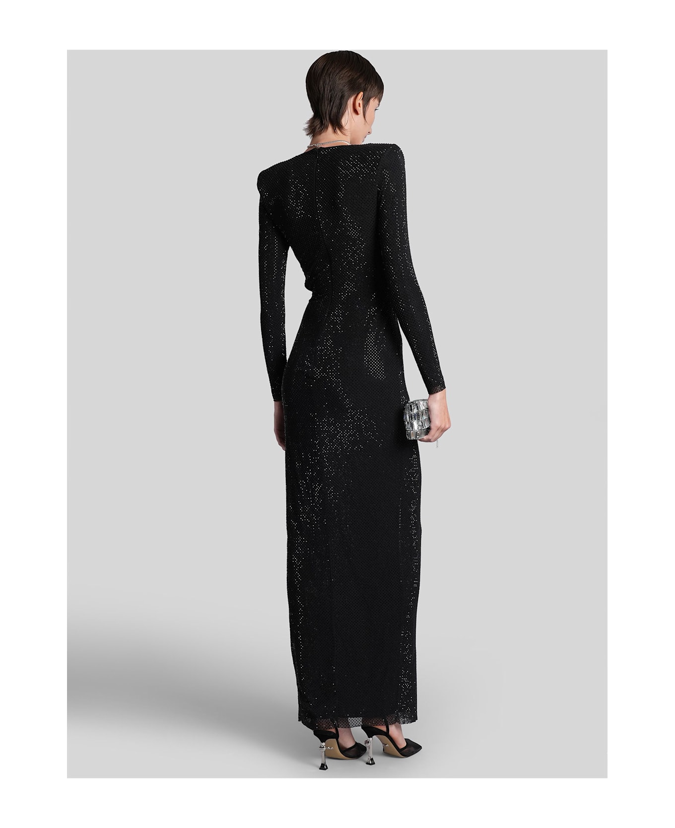 self-portrait Long Dress In Black Polyester - black