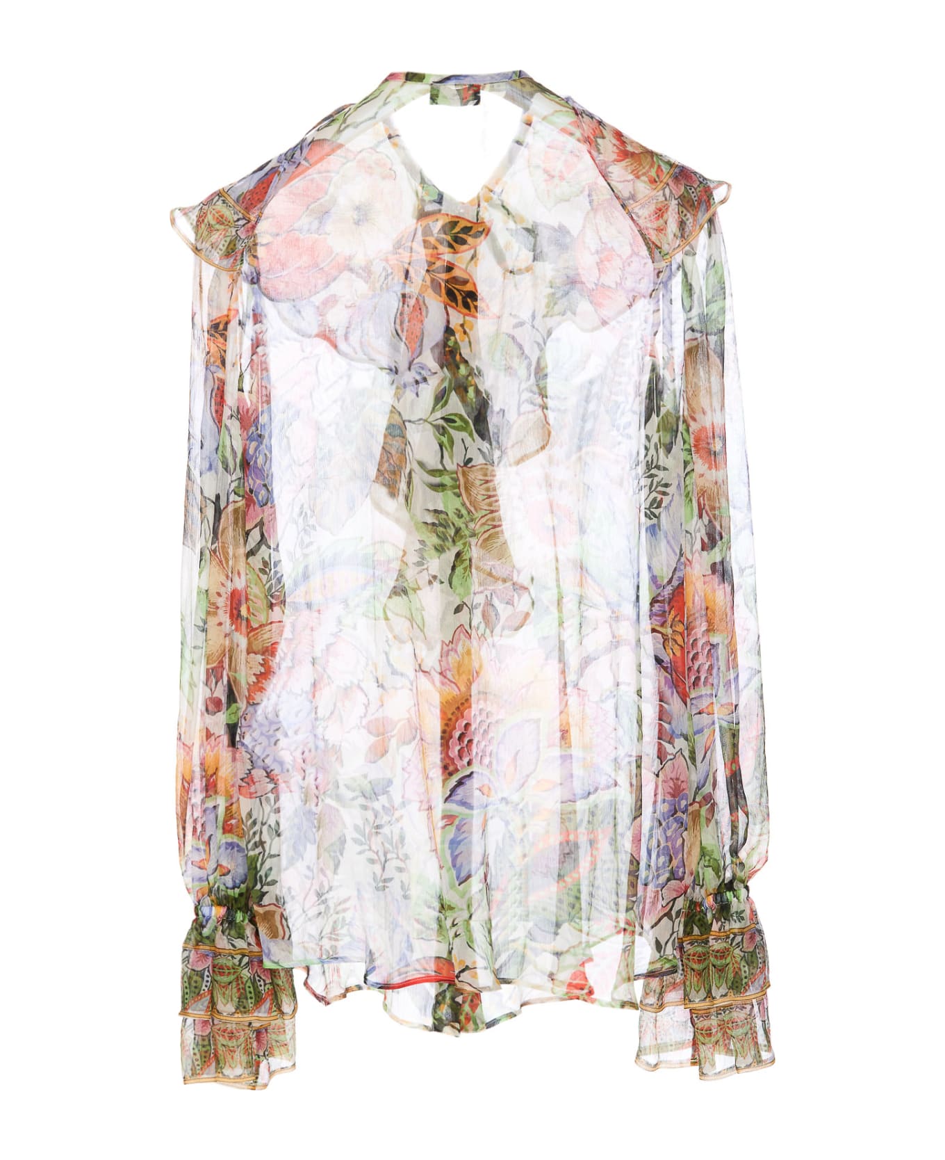 Etro Silk Printed Shirt With Rouches - MultiColour