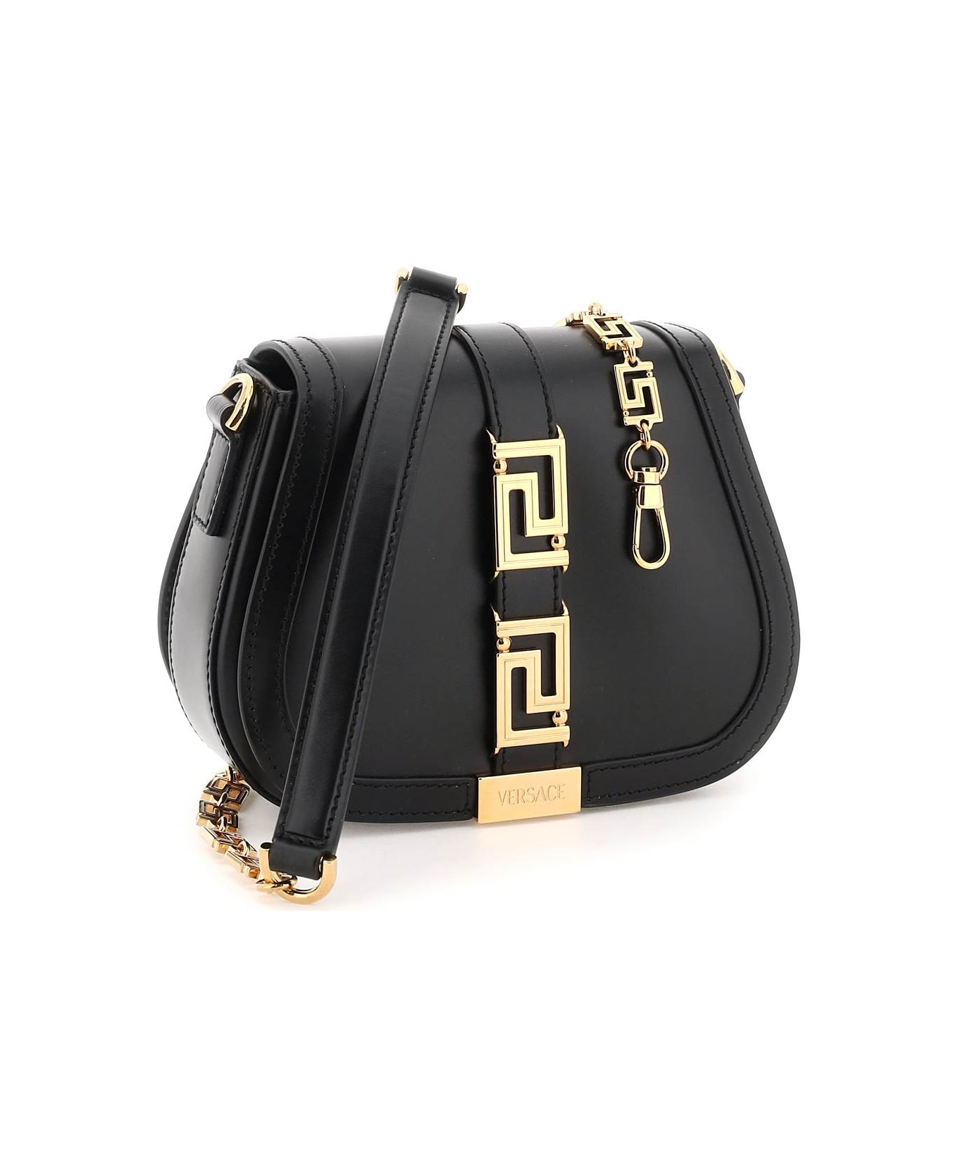 Versace Greca Goddess Leather Shoulder Bag - Black