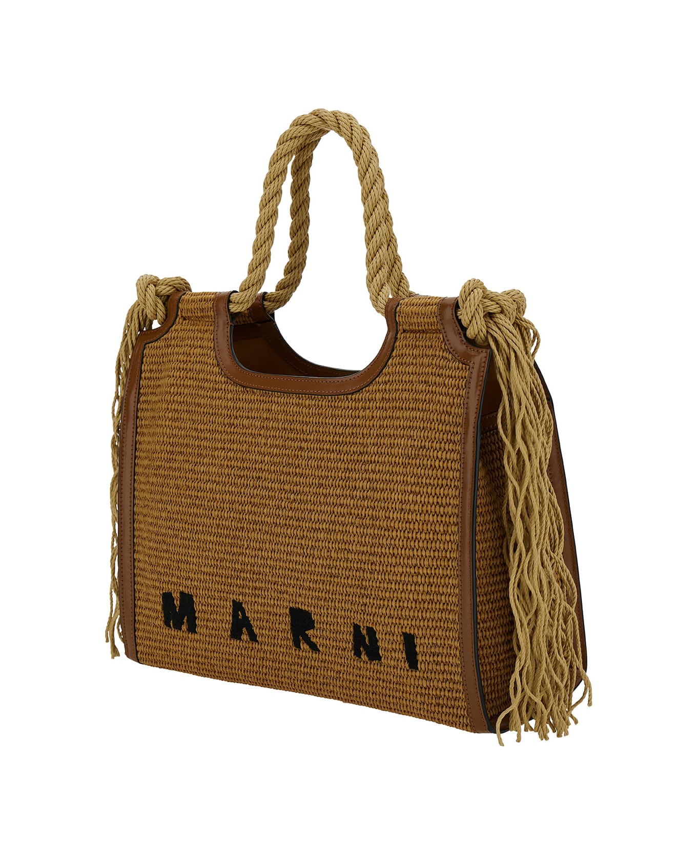 Marni 'summer' Beige Tote Bag With Cord Handles And Logo Detail In Rafia Woman - Beige トートバッグ