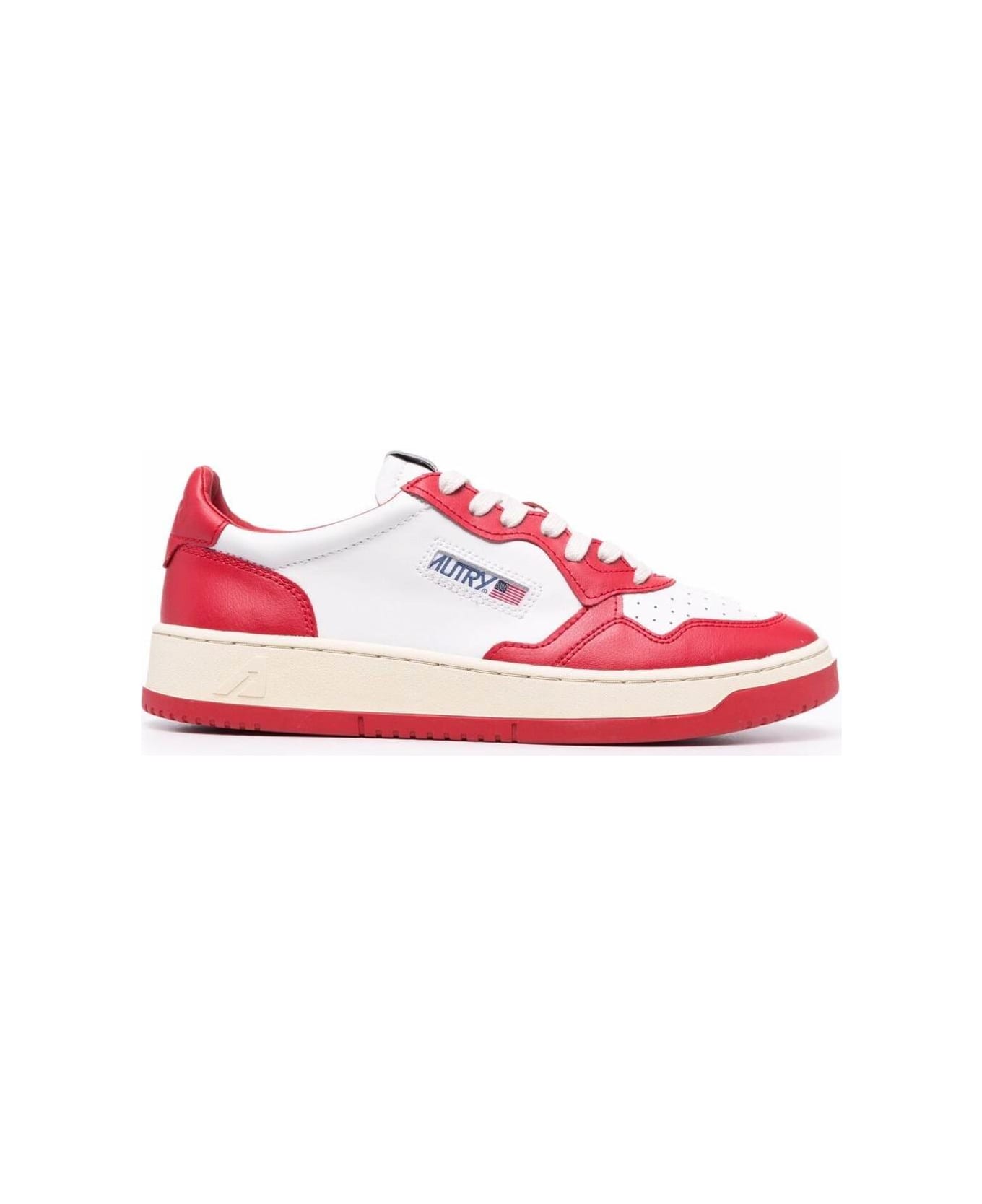 Autry Red And White 'medalist' Low Top Sneakers In Cow Leather - Multicolor