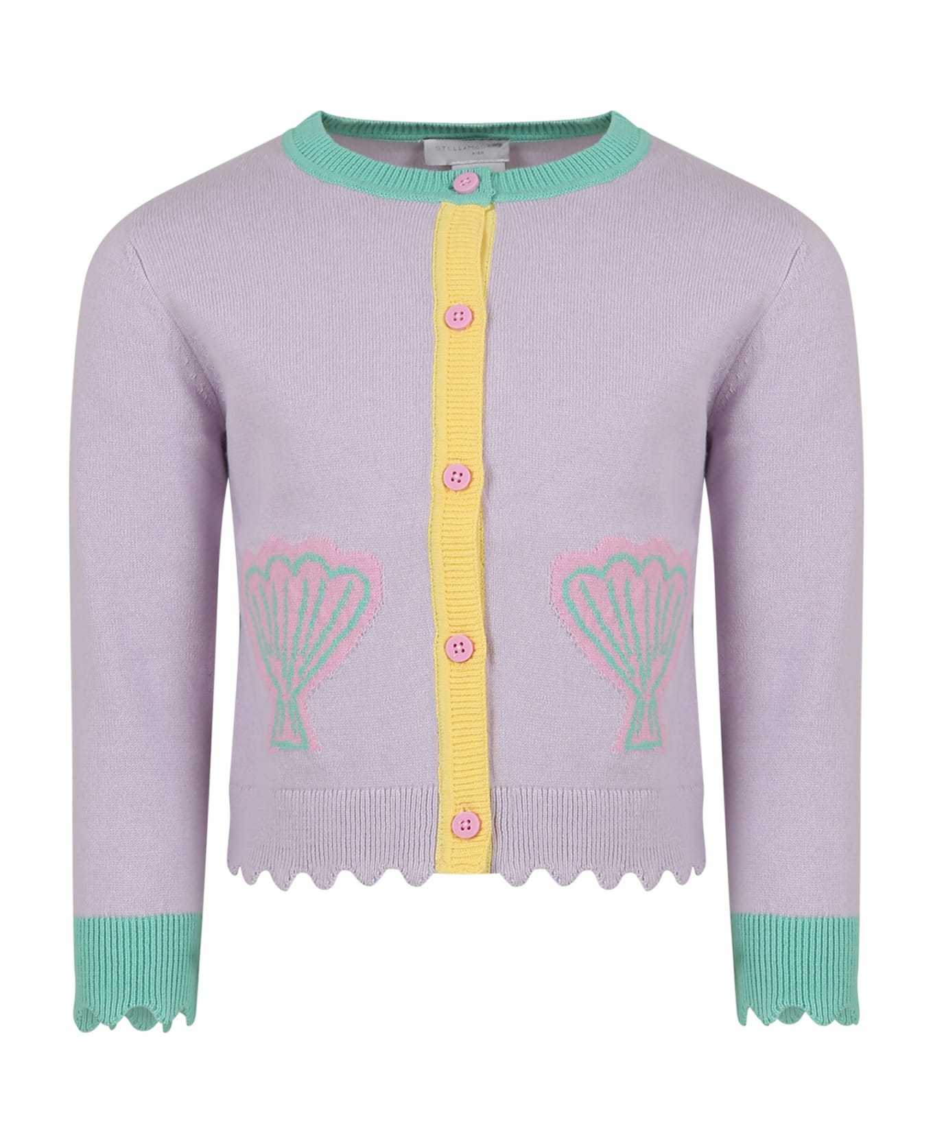 Stella McCartney Kids Purple Cardigan For Girl With Shells - Violet ニットウェア＆スウェットシャツ