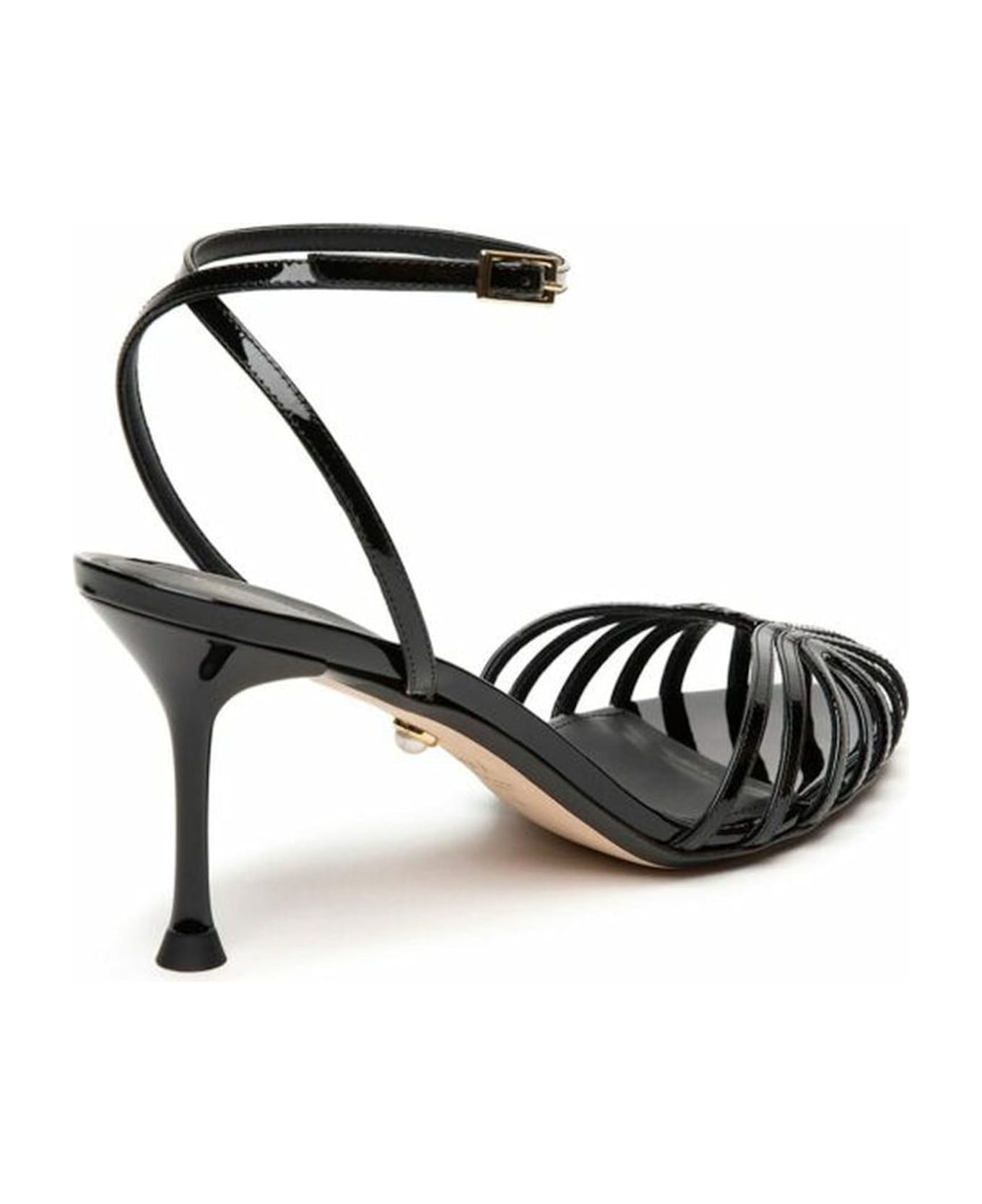 Alevì Black Patent Leather Cage Sandals - Black