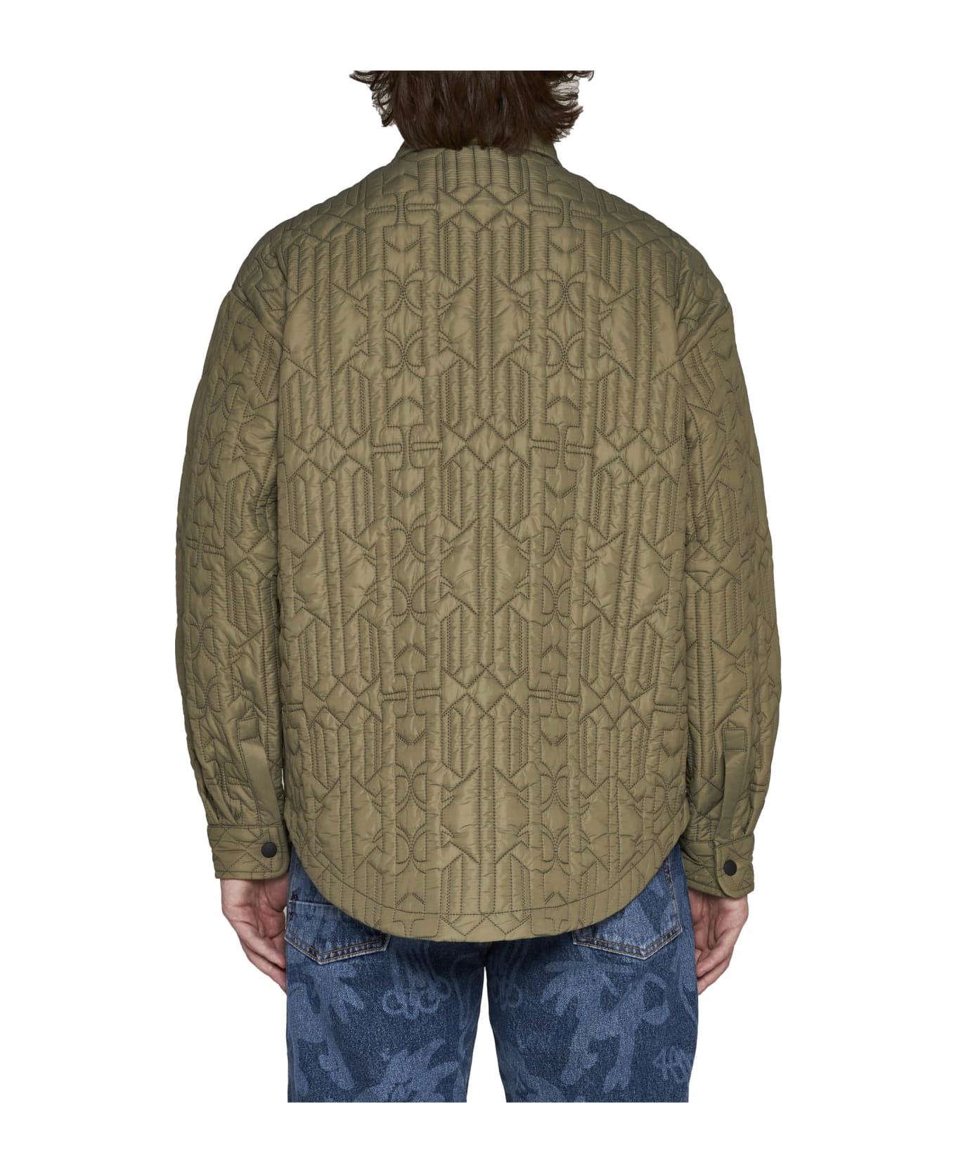 Palm Angels Allover Monogram Quilted Overshirt - Military B