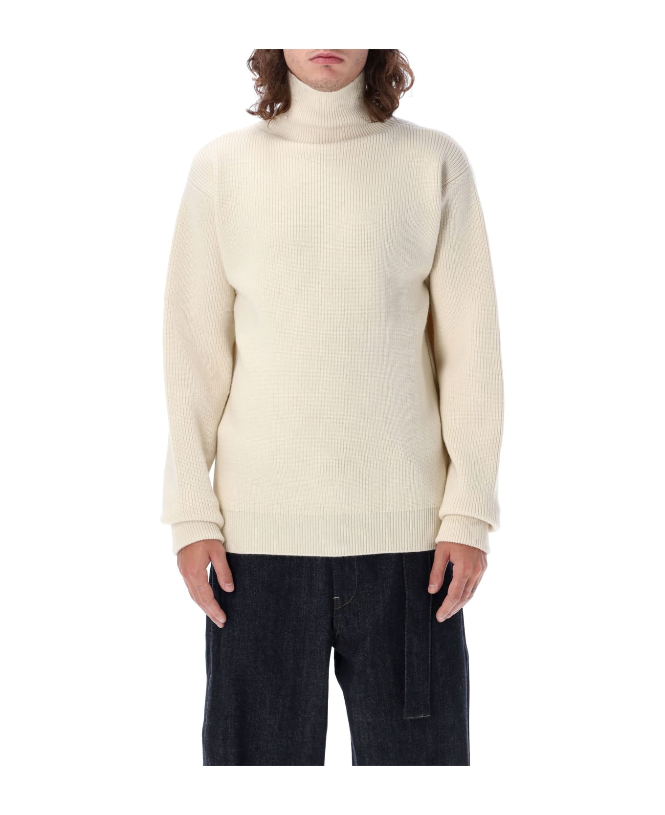 Jil Sander High Neck Sweater Zip Side - NATURAL