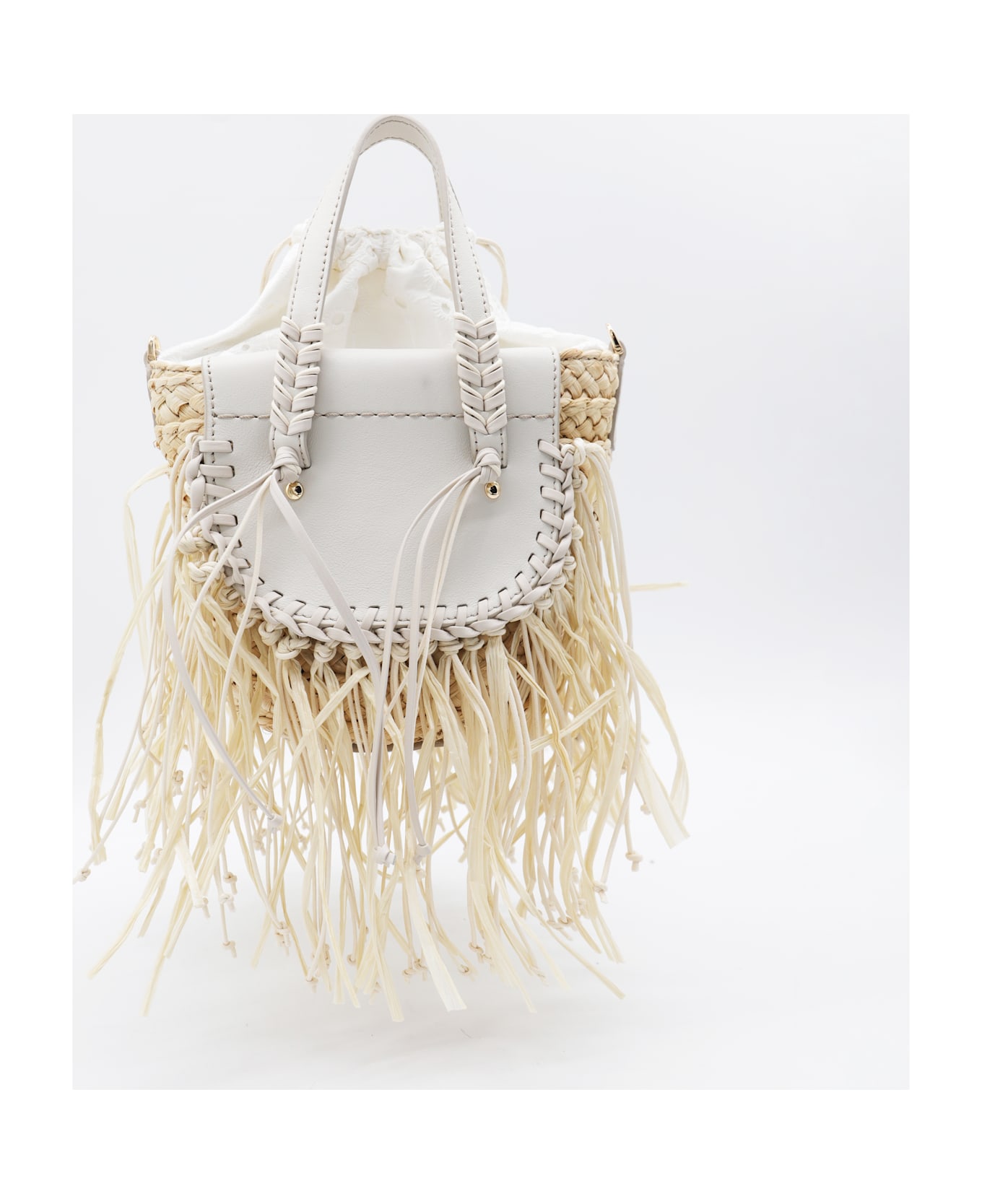 Cuba Lab White Leather Habanera Fringes Satchels Bag - OFF-WHITE