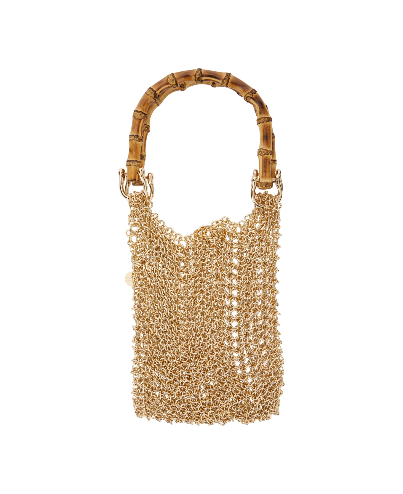 Silvia Gnecchi 
bamboo
 Gold Colored Handbag With Metallic Mesh And Bamboo Handle In Brass Woman - Metallic