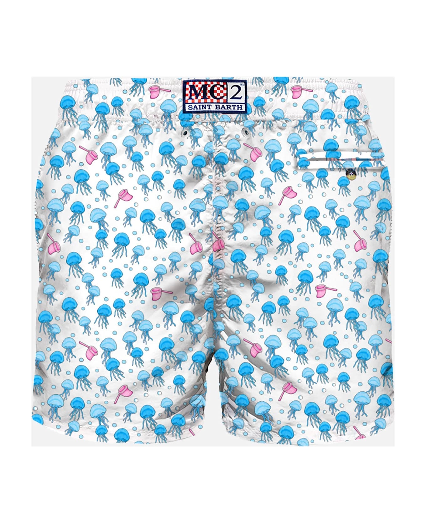 MC2 Saint Barth Man Light Fabric Swim Shorts With Jellyfish Print - WHITE