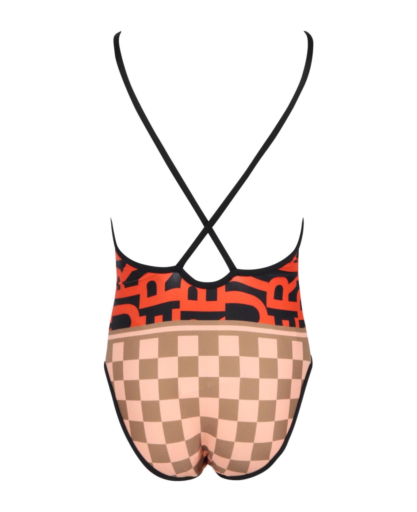 Burberry Multicolor Swimsuit For Girl With Collages - Red