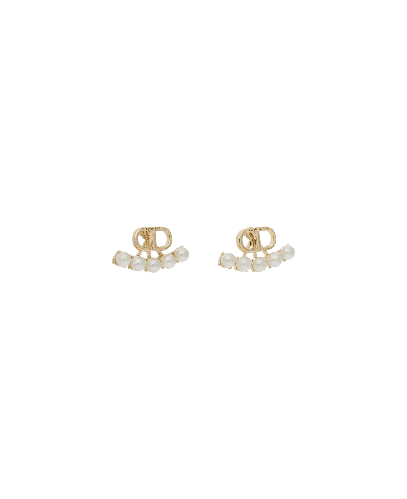 TwinSet Earrings With Oval T And Pearls - Gold