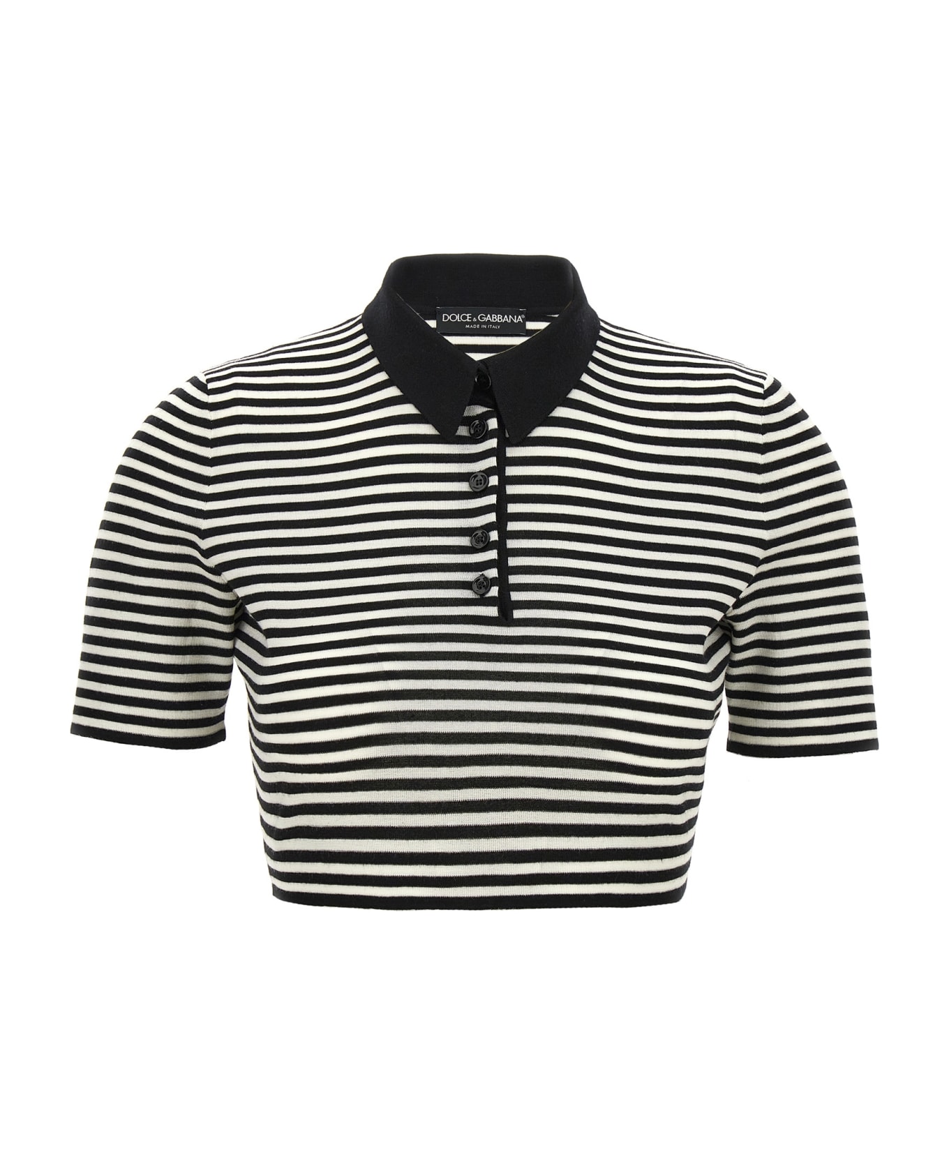 Dolce & Gabbana Striped Cropped Polo Shirt - White/Black ポロシャツ