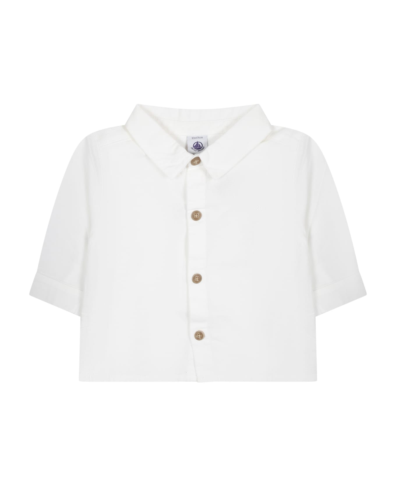 Petit Bateau White Shirt For Baby Boy With Logo - White シャツ