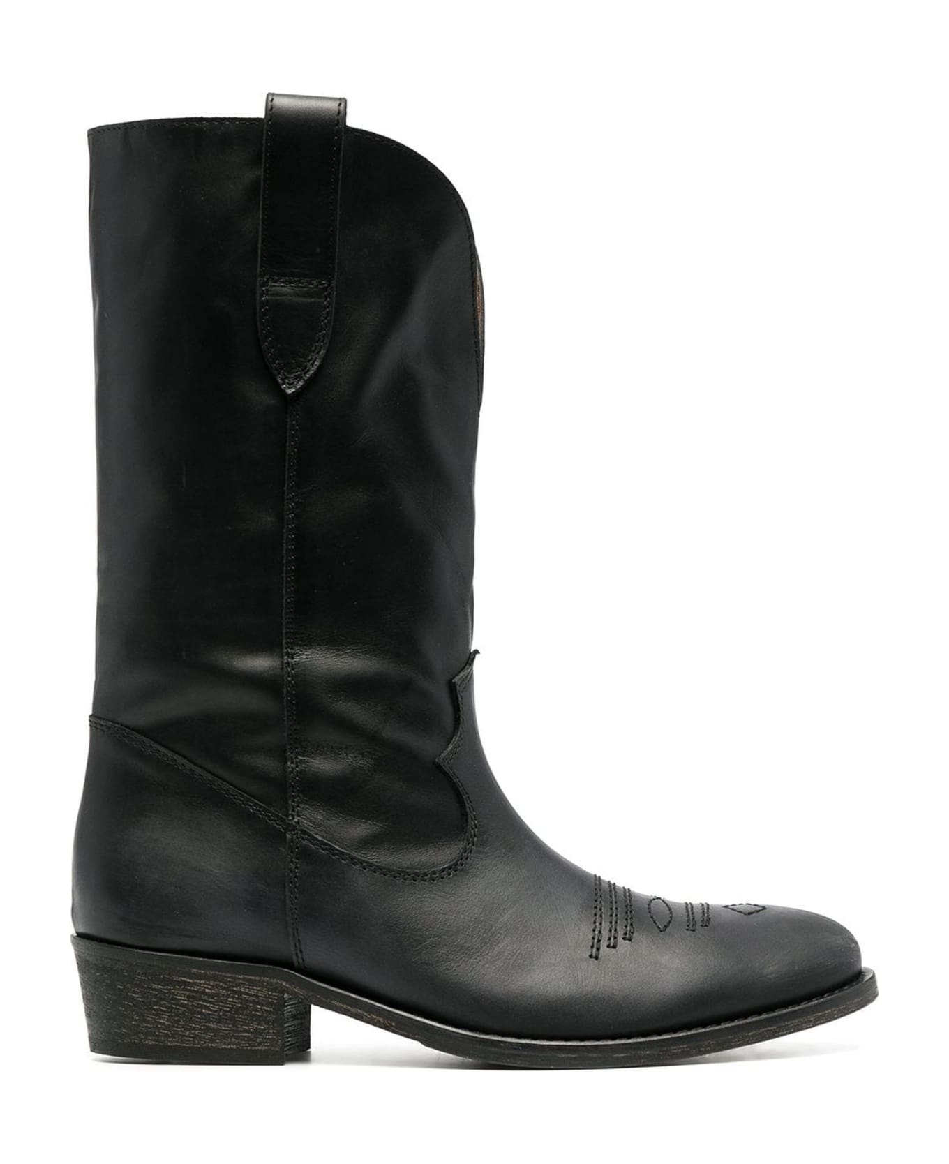 Via Roma 15 Black Leather Leather Western-style Boots - Black