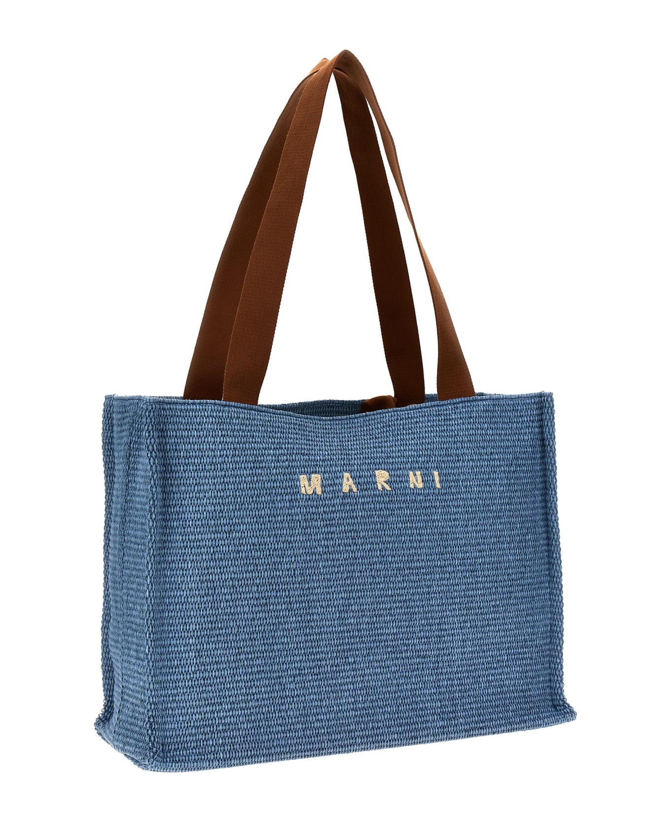 Marni Large Shopping Bag With Logo Embroidery - Light Blue