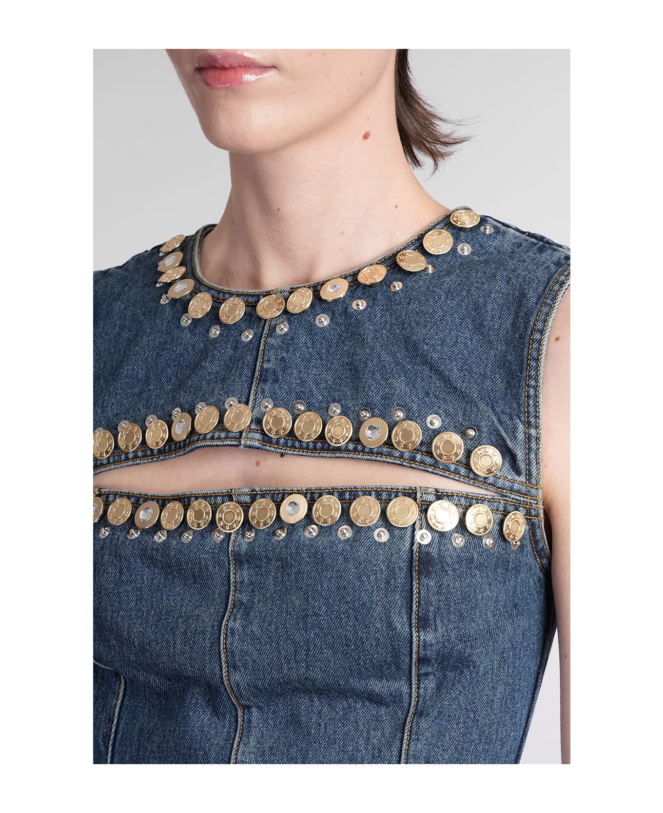 AREA Mini Dress In Blue Denim - blue