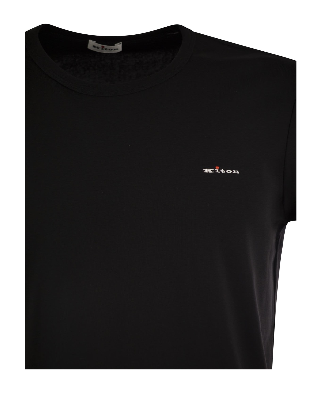 Kiton Stretch Cotton T-shirt With Embroidered Logo - Black