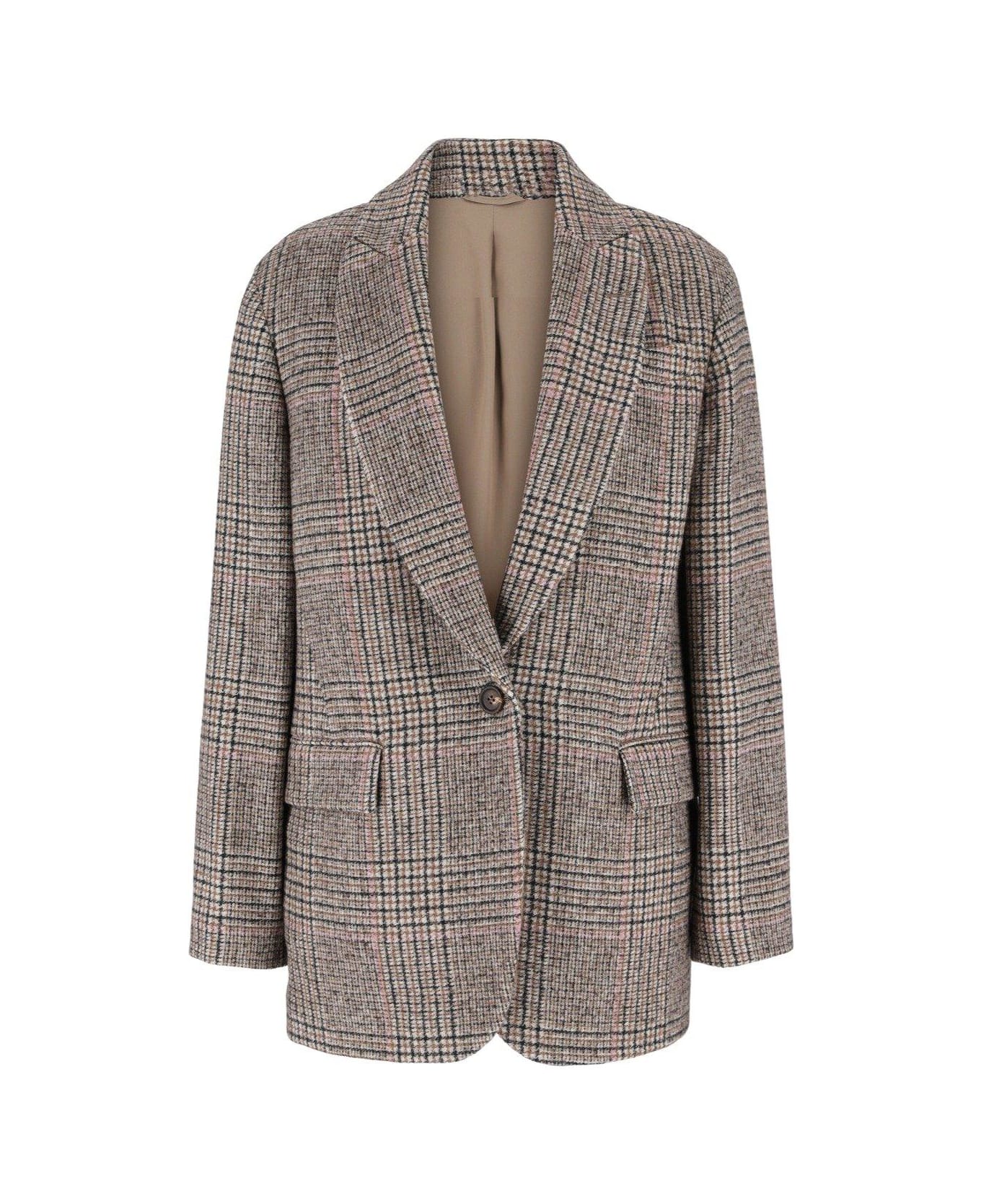 Brunello Cucinelli Checked Single-breasted Jacket - Beige