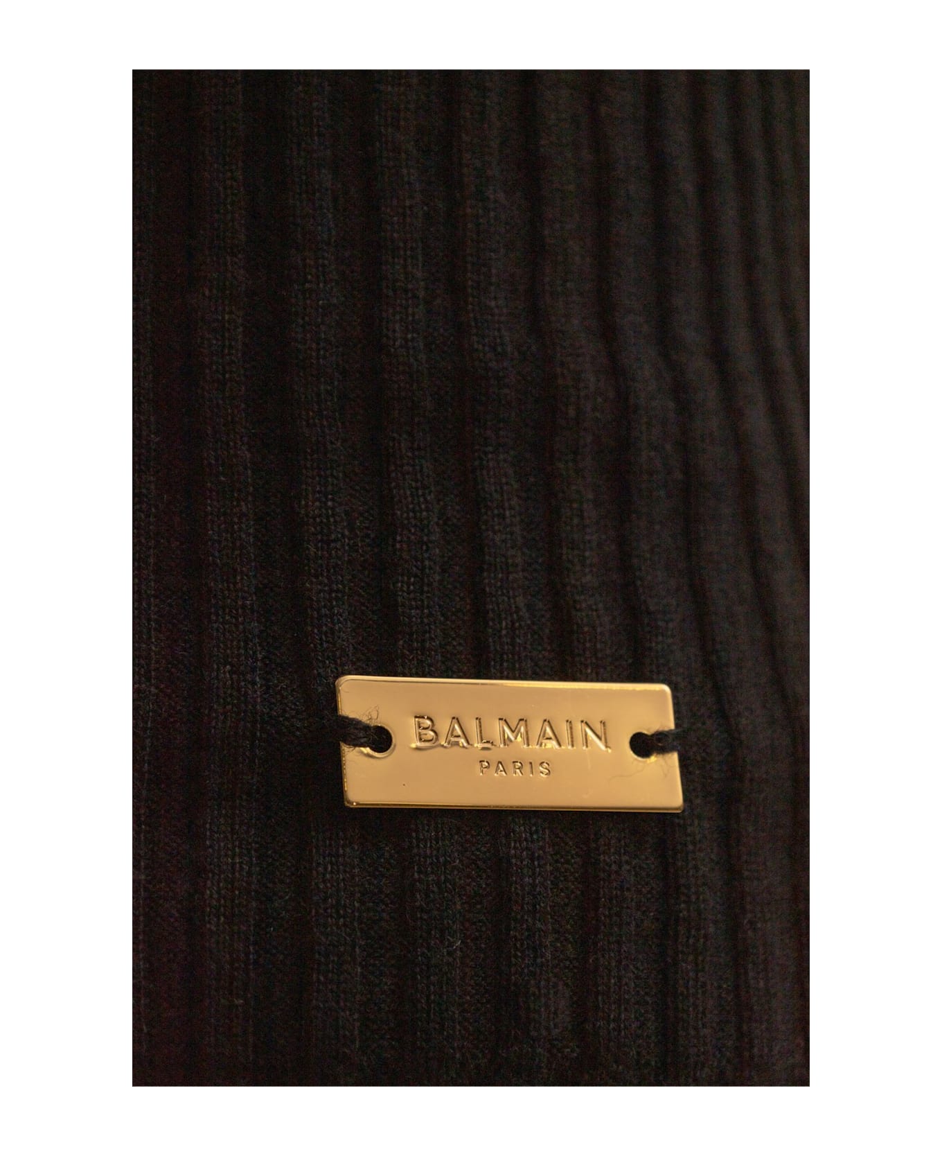 Balmain Logo Plaque Short-sleeved Ribbed Knit Top - Nero