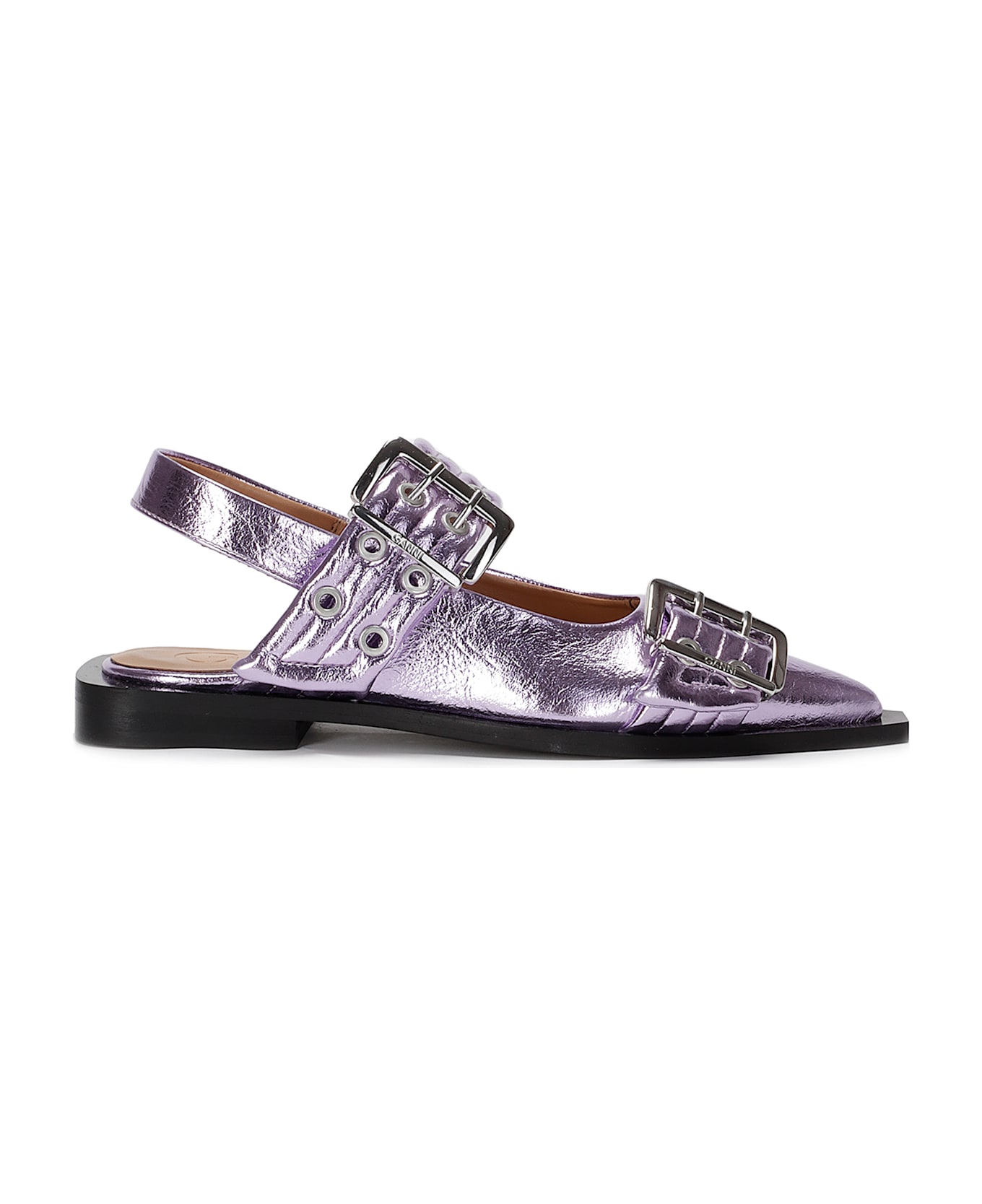 Ganni Feminine Buckle Ballerina Metallic - Pink Lavender