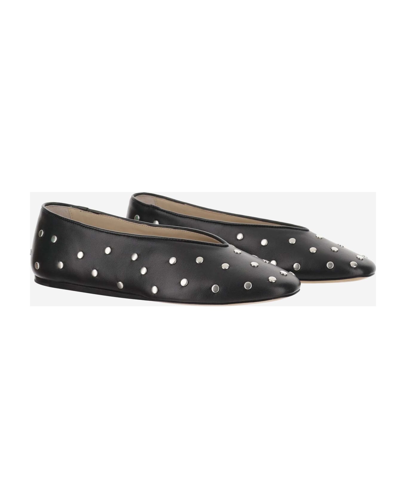 Le Monde Beryl Studded Leather Regency Ballet Flats - Black