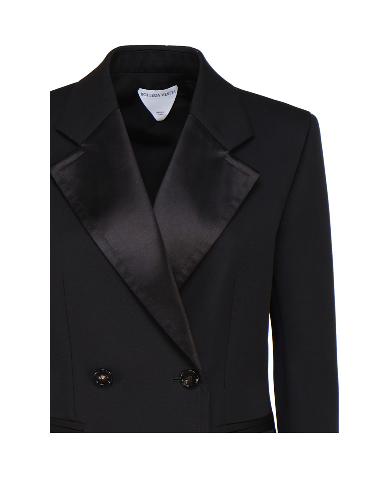 Bottega Veneta Elegant Double-breasted Jacket With Silk Satin Lapels - Black ブレザー