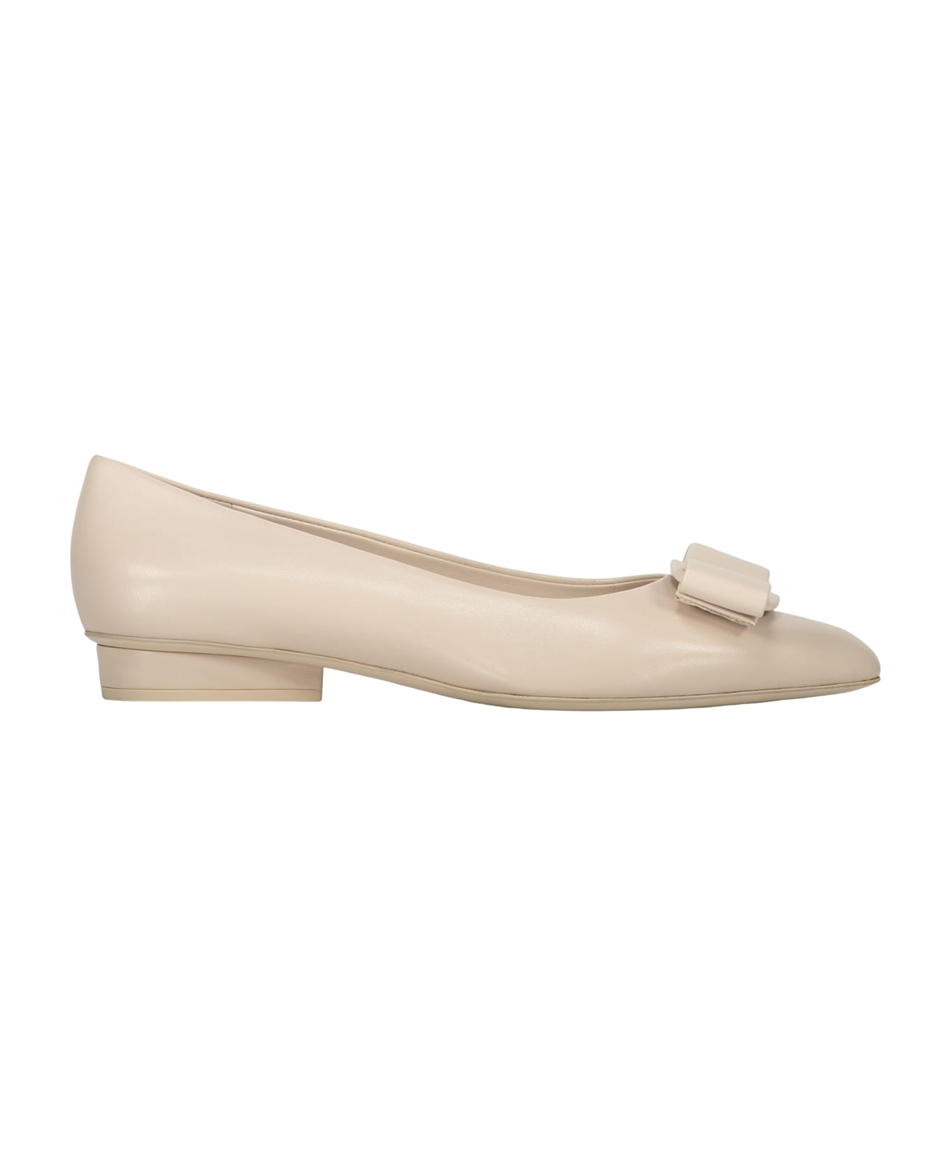 Ferragamo Leather Ballet Flats With Logo - Ivory