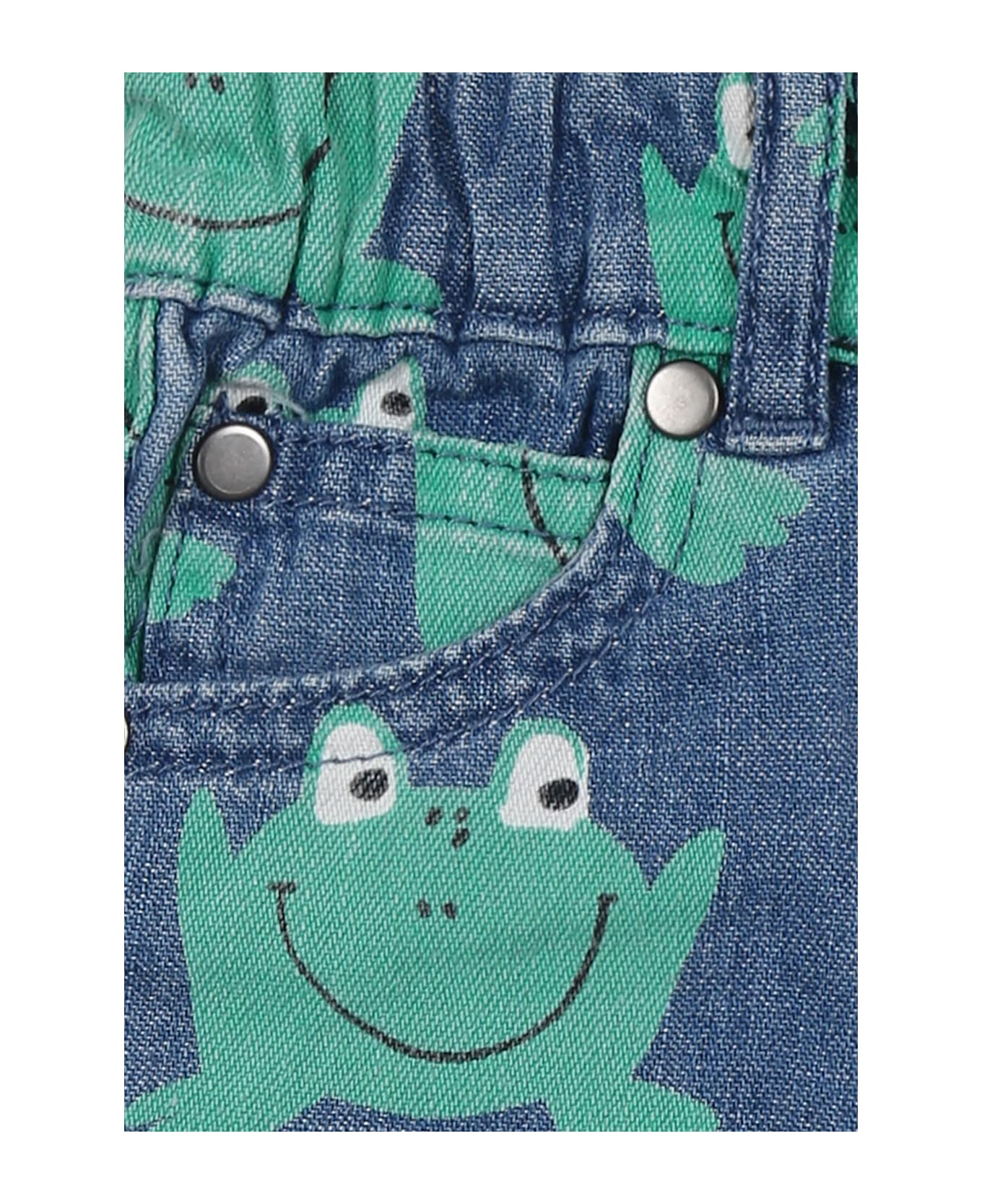 Stella McCartney Kids Blue Shorts For Baby Boy With Frogs - Denim