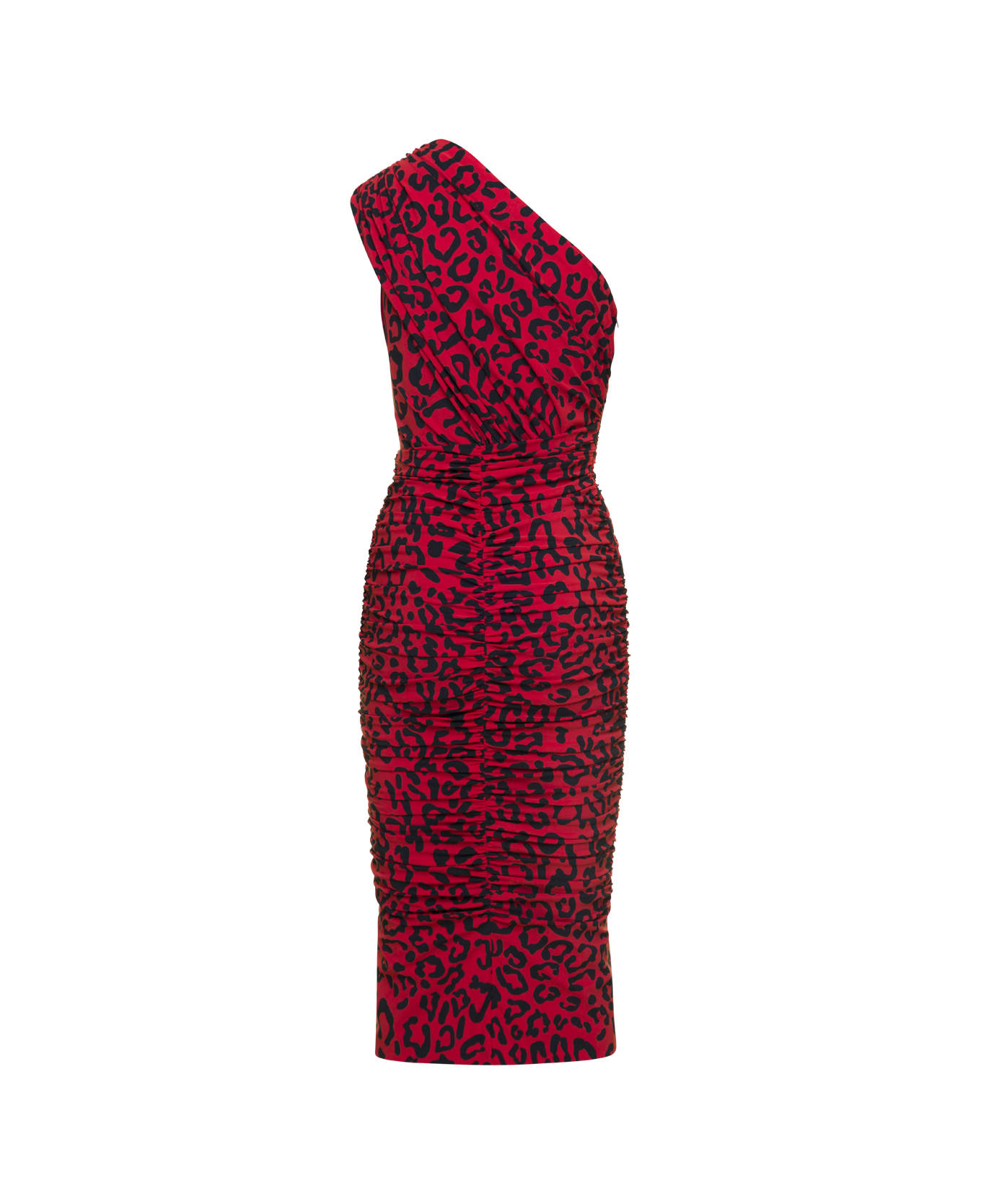 Dolce & Gabbana Red One-shoulder Leopard-print Midi Dress In Jersey Woman Dolce & Gabbana - Red