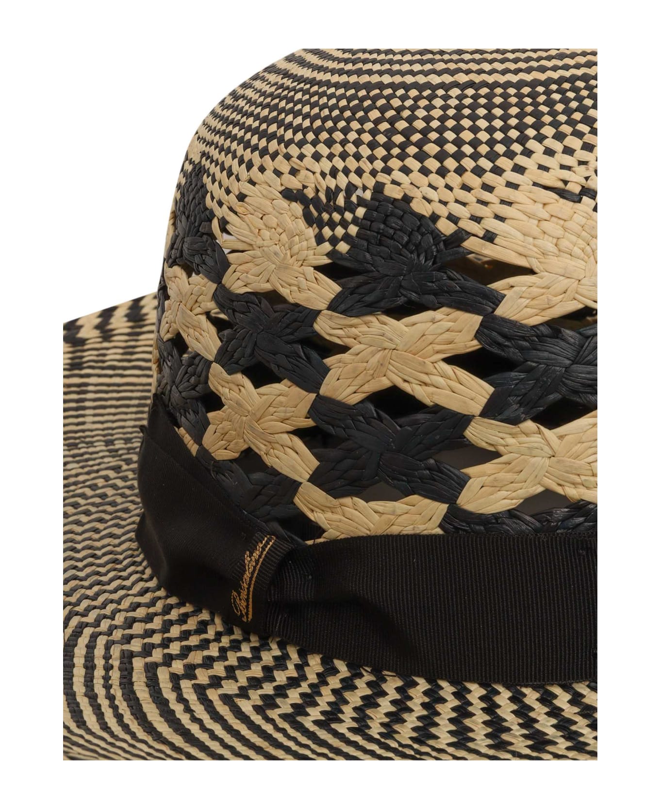 Borsalino Patterned Panama Hat - BLACK