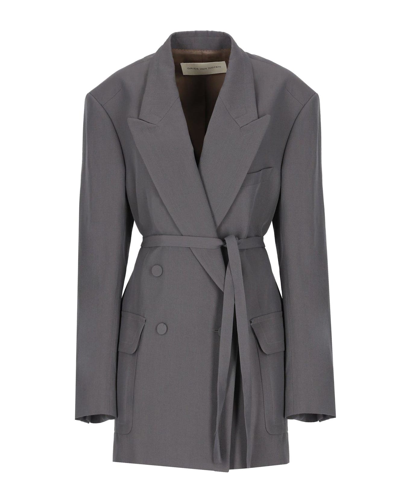 Dries Van Noten Double-breasted Belted Blazer - Grey