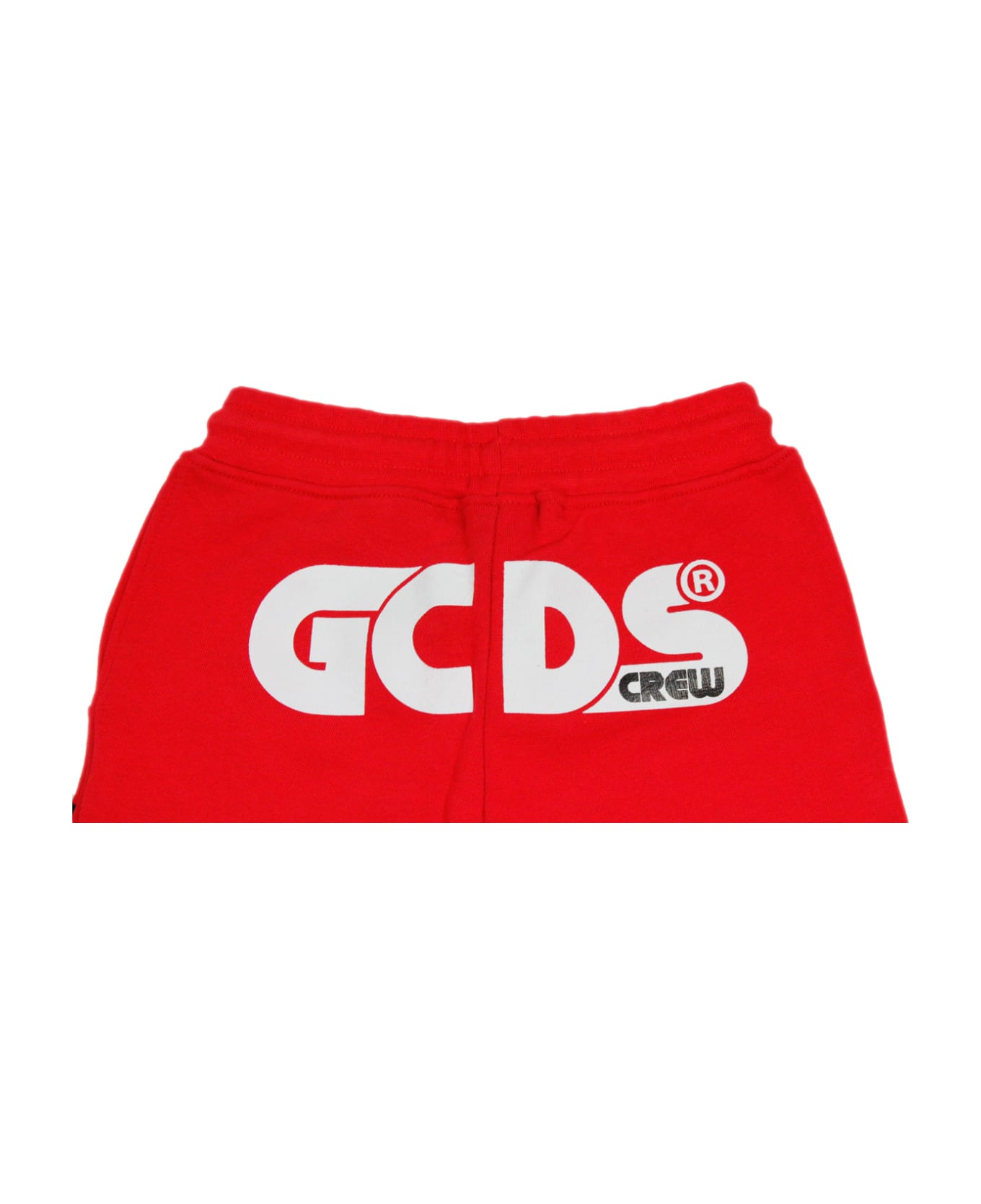 GCDS Fleece Bermuda Shorts With Drawstring Waist And Writing - Red