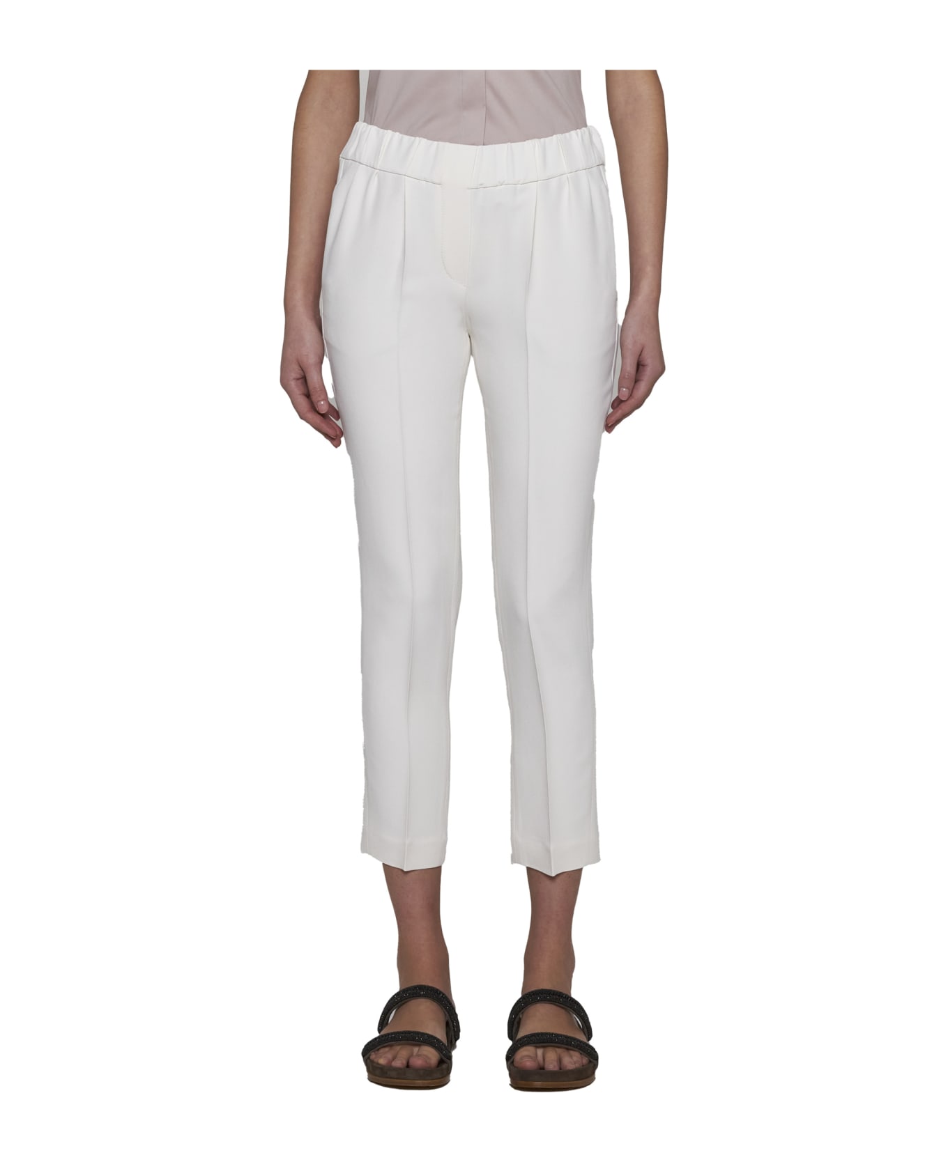 Brunello Cucinelli Elastic Waist Cropped Trousers - Pure white