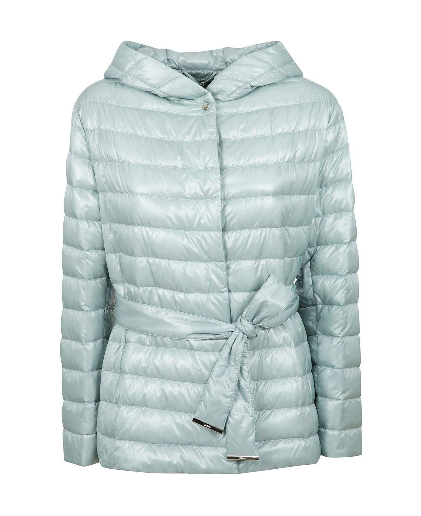 Herno Hooded Belted Waist Puffer Jacket - Turchese