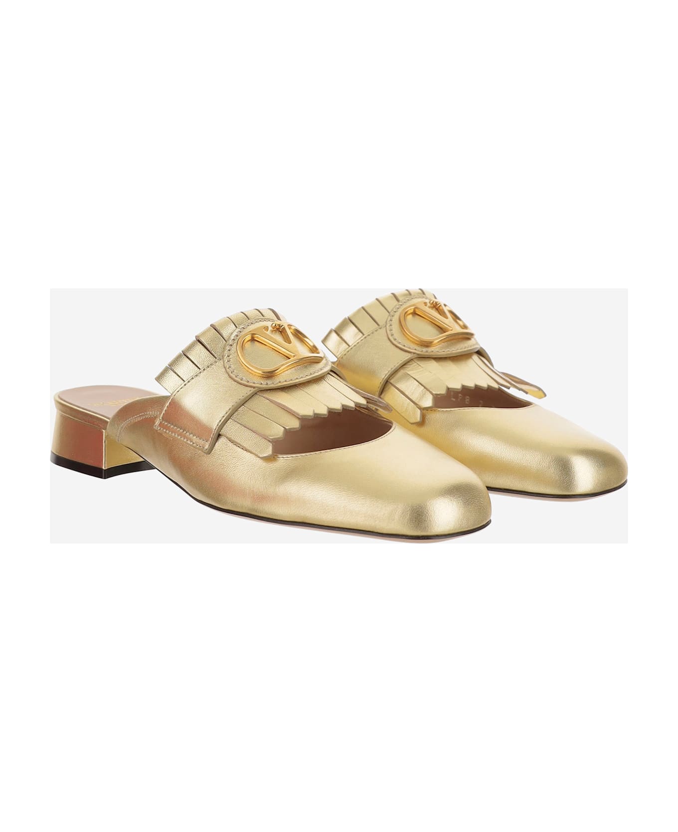 Valentino Garavani Leather Vlogo Mules - Golden
