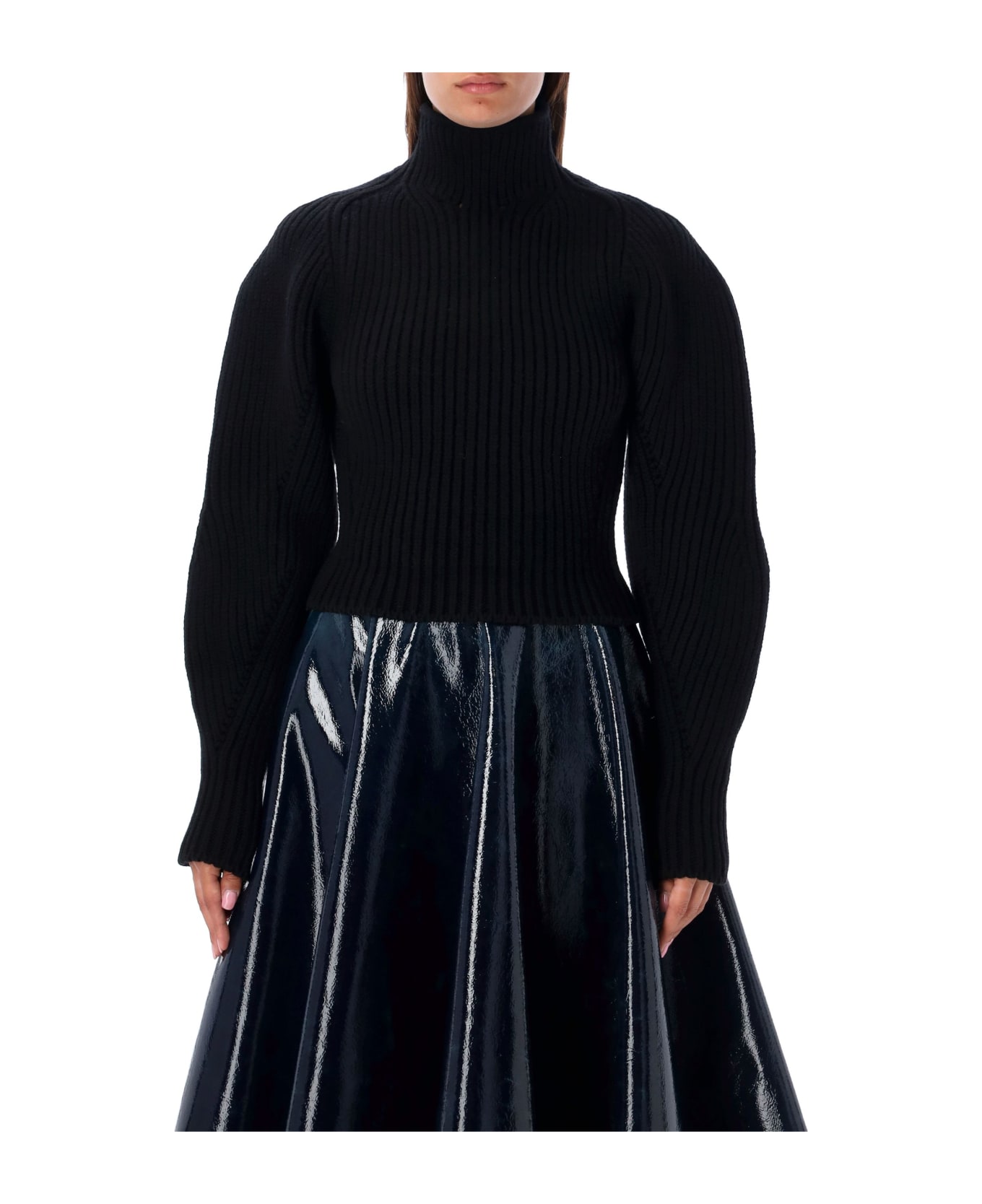 Alaia High-neck Knit Balloon-sleeved Sweater - BLACK