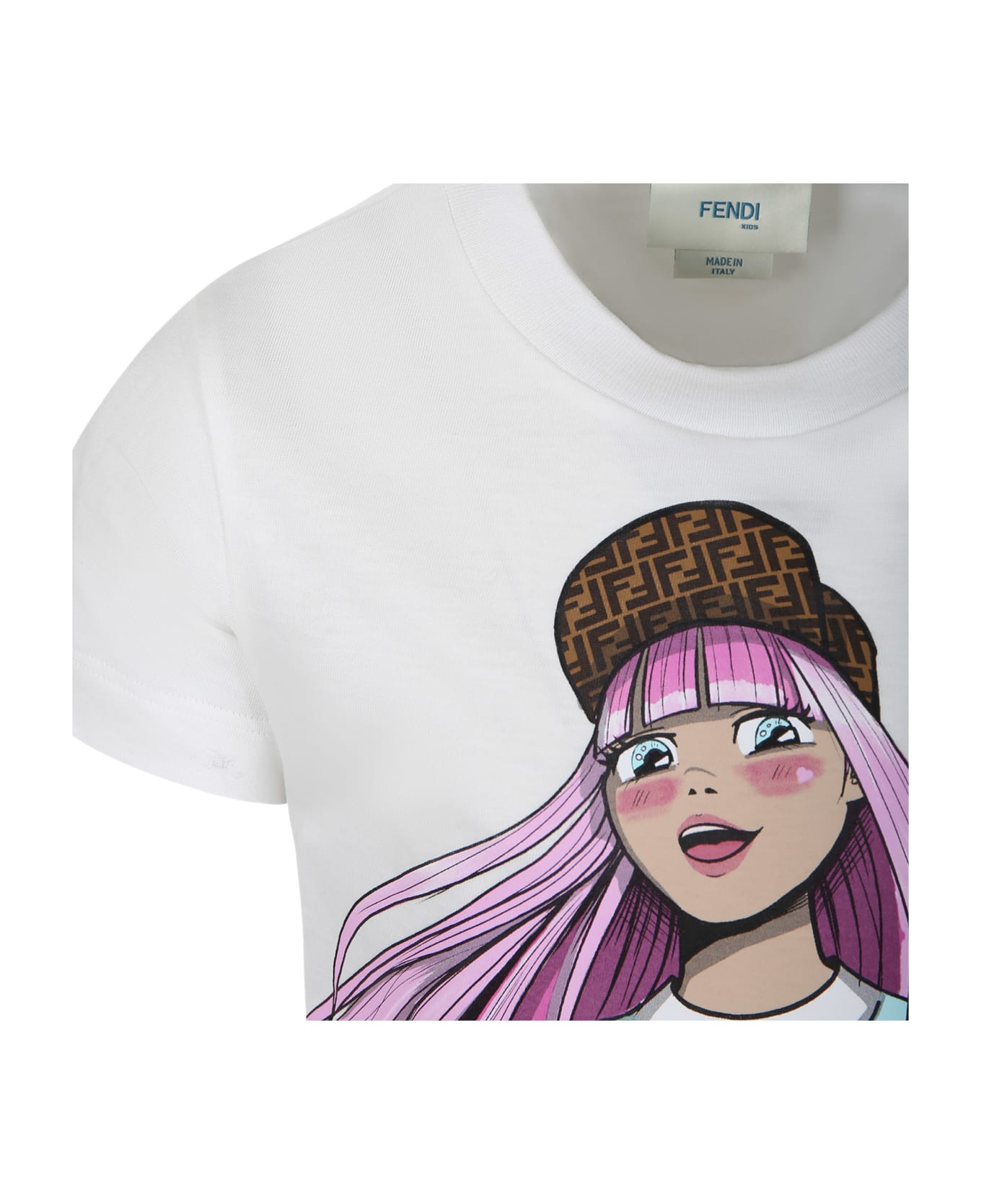 Fendi White T-shirt For Girl With Print And Ff - White